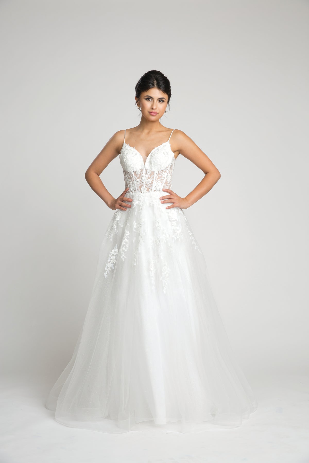 Fiesta Fashions 67051 Lace Embroidered Tulle Corset Dress - NORMA REED