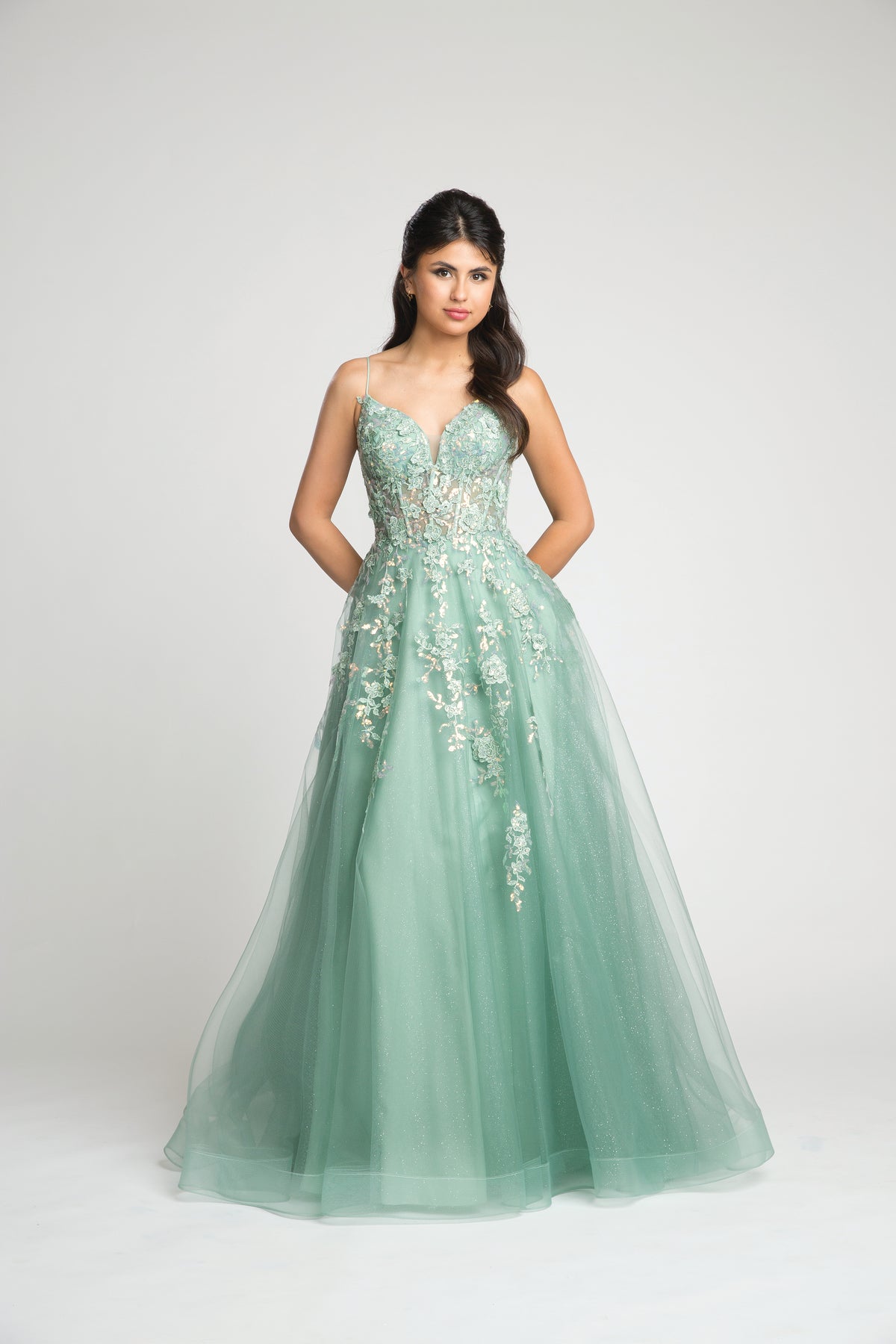 Fiesta Fashions 67051 Lace Embroidered Tulle Corset Dress - NORMA REED