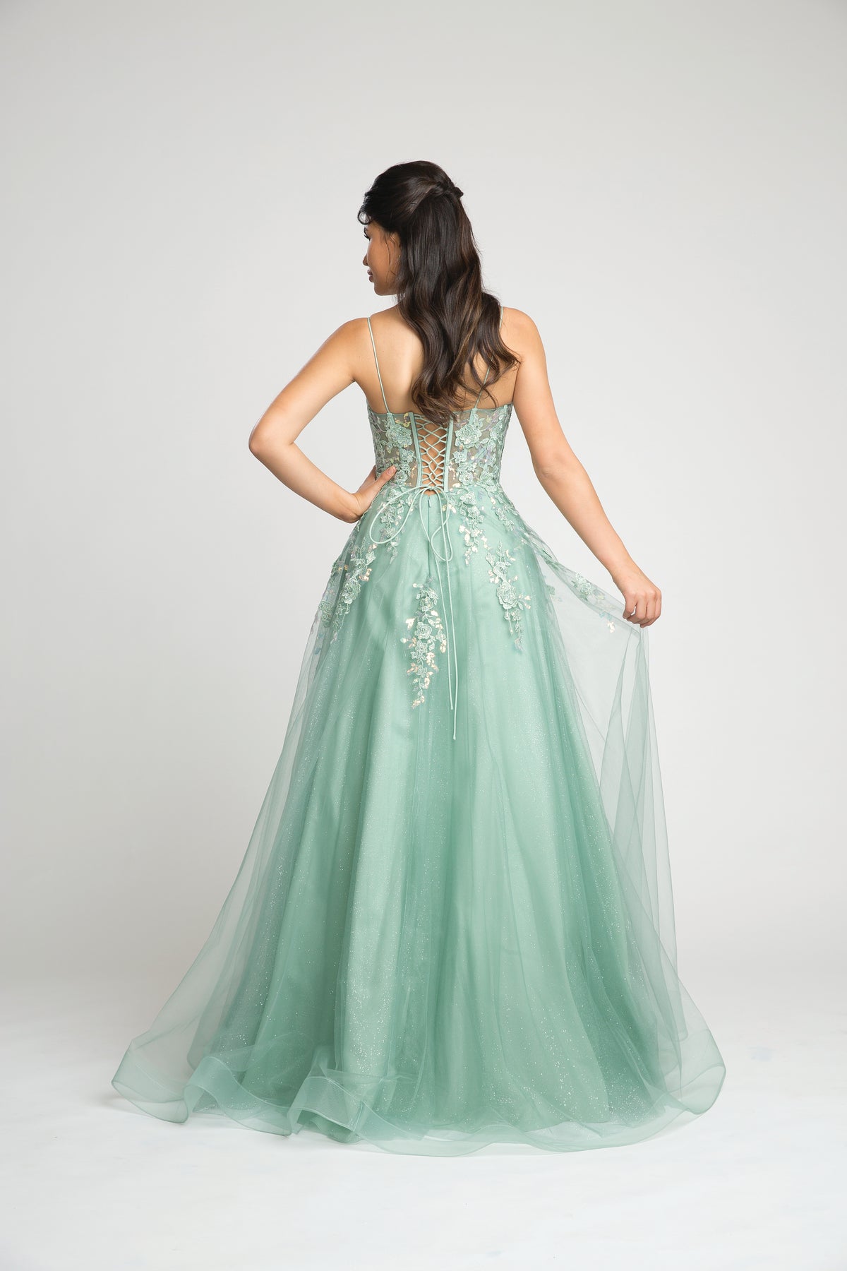 Fiesta Fashions 67051 Lace Embroidered Tulle Corset Dress - NORMA REED