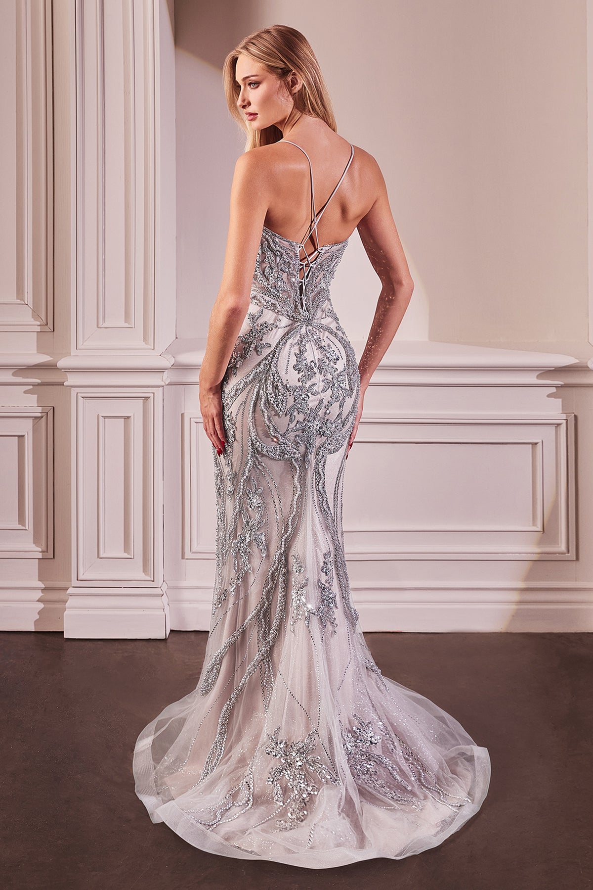 Ladivine CC0240 Fit & Flare Crystal Embroidered Gown - NORMA REED