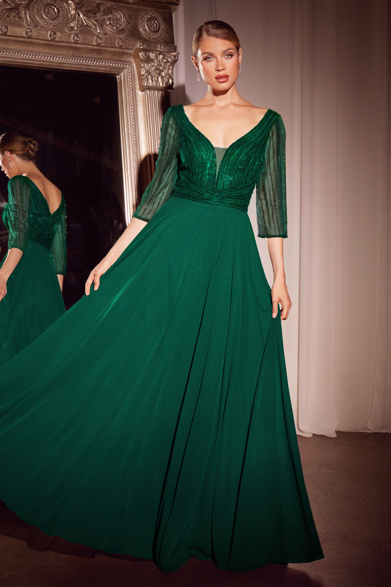 Ladivine CC446 Three Quarter Sleeve Beaded Chiffon Dress - NORMA REED
