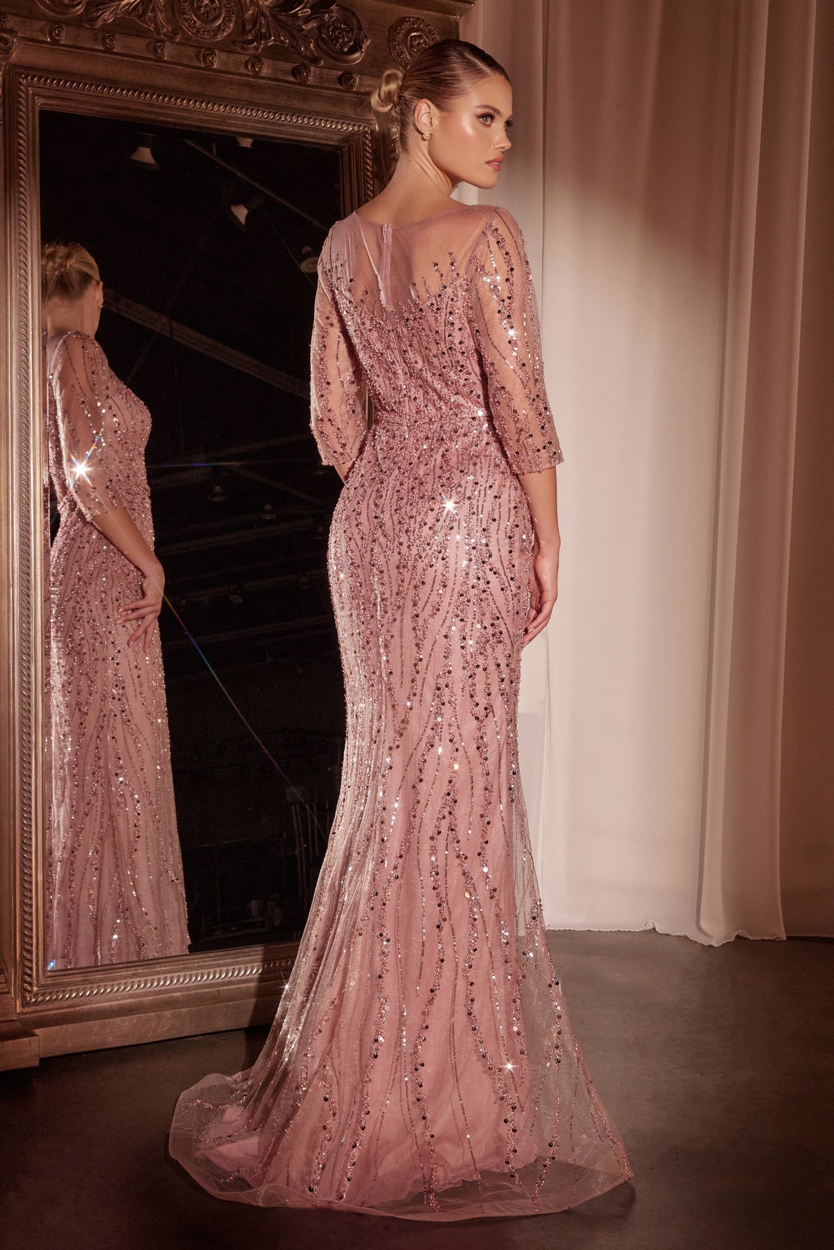 Ladivine CD0105 Long Sleeve Sequin Mermaid Gown - NORMA REED