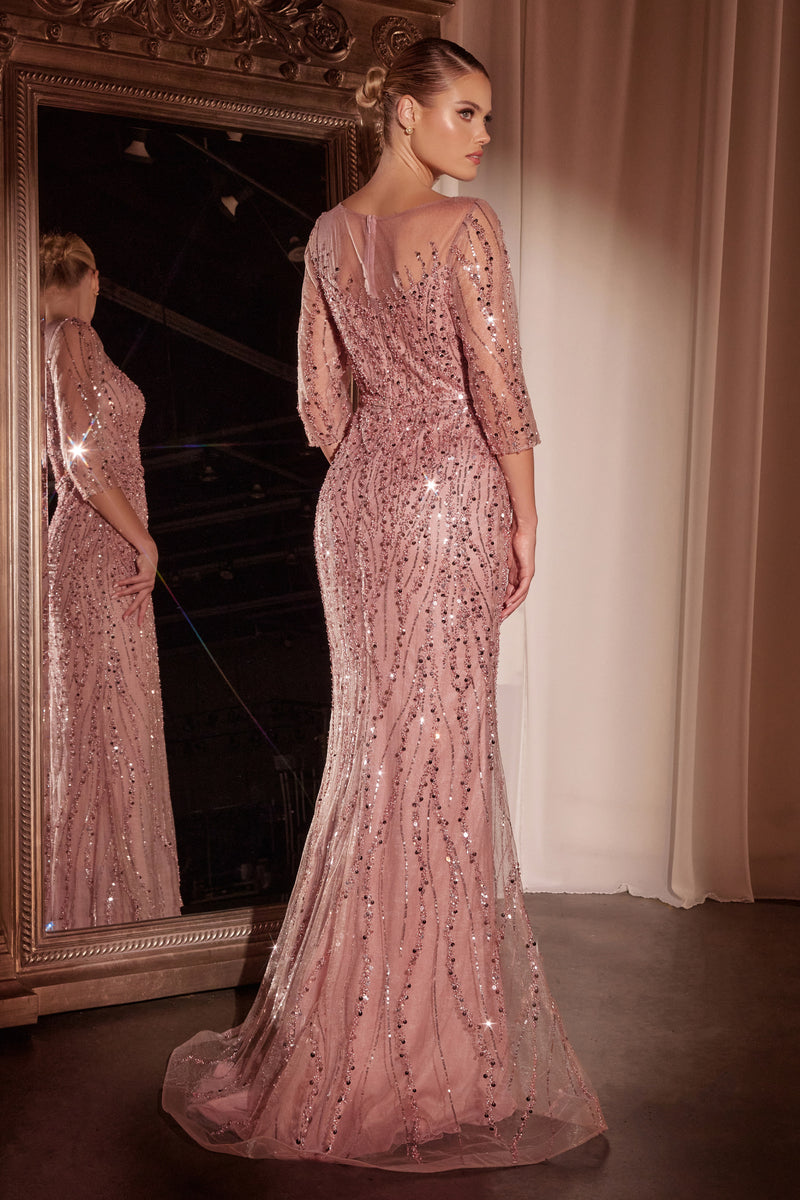 Ladivine CD0105 Long Sleeve Sequin Mermaid Gown - NORMA REED