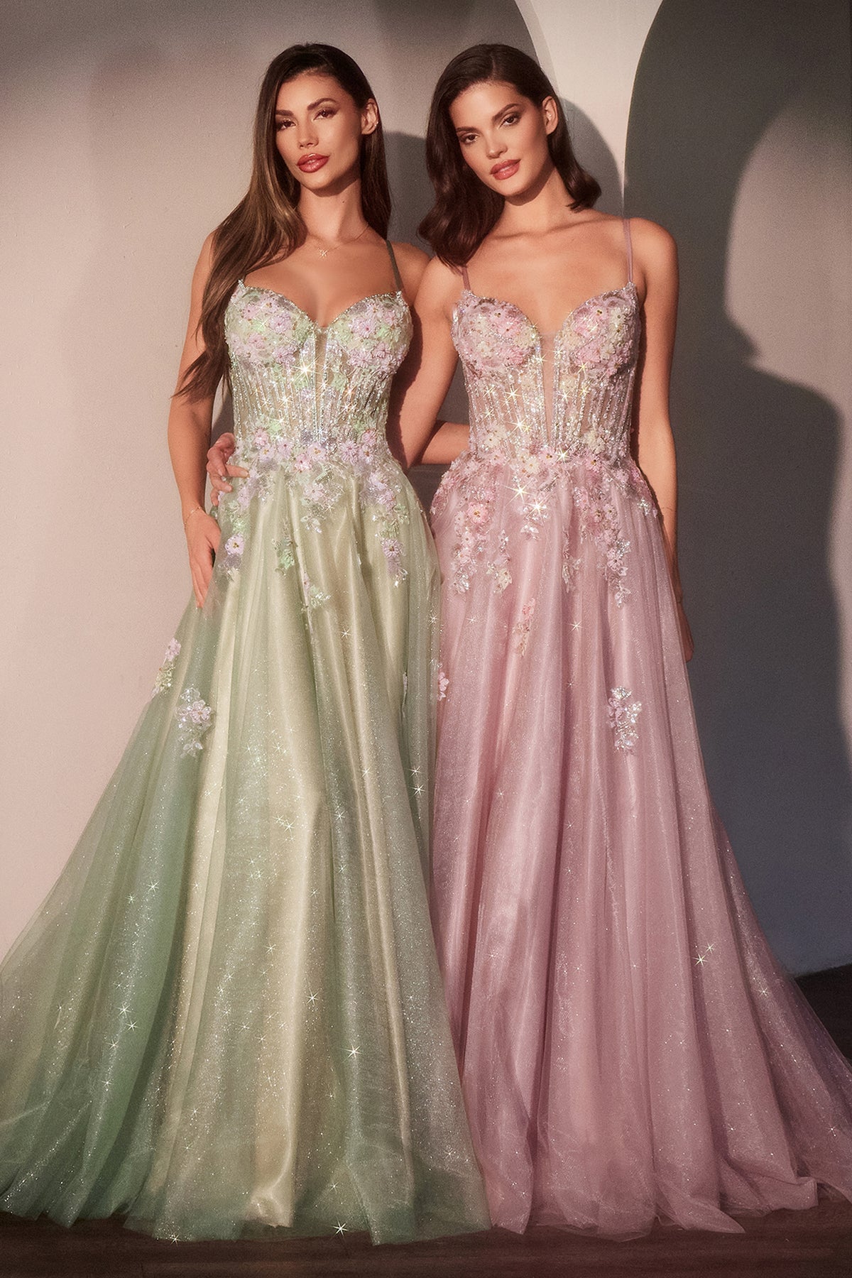 Ladivine CD740 Floral Layered Glitter Tulle Dress - NORMA REED