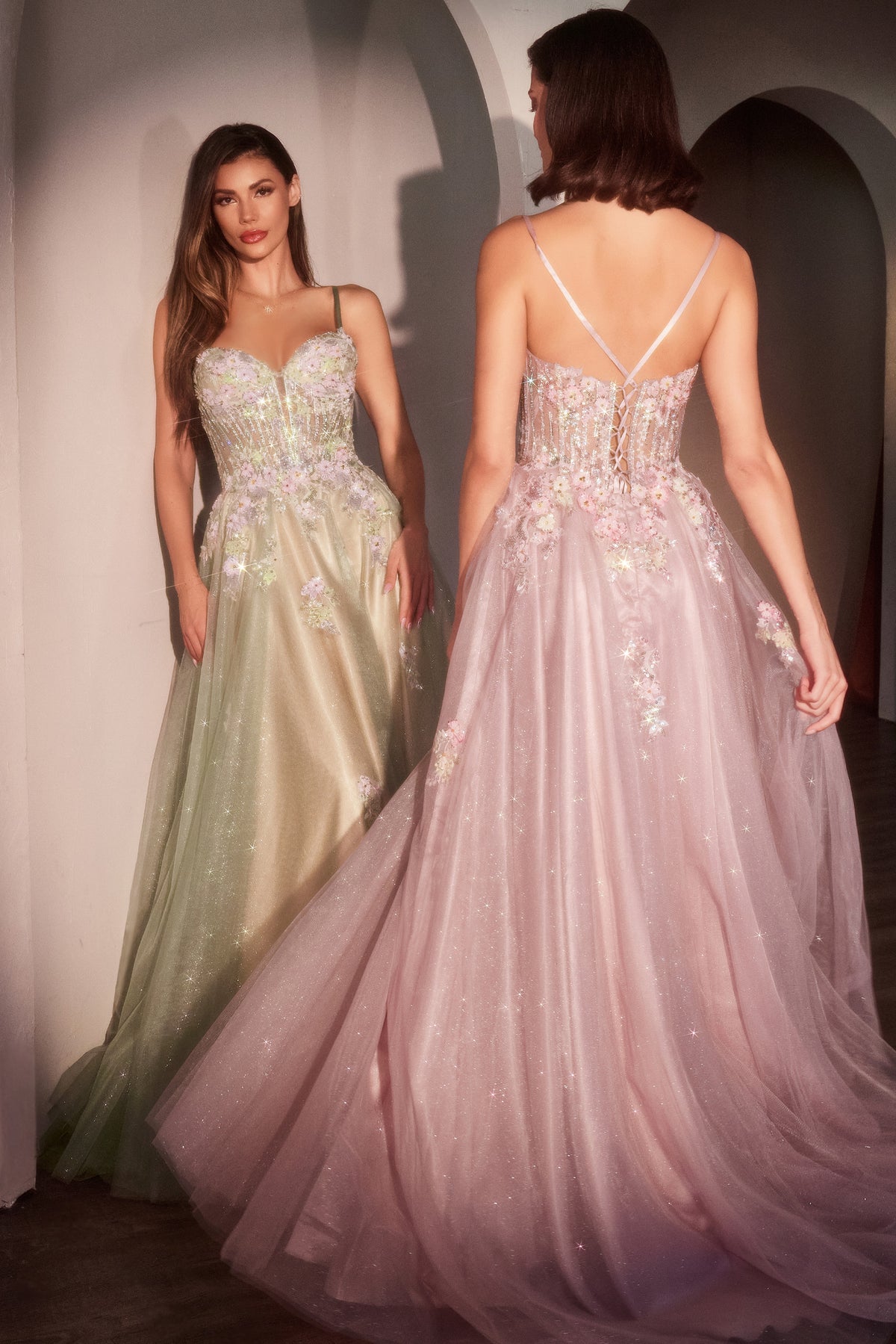 Ladivine CD740 Floral Layered Glitter Tulle Dress - NORMA REED