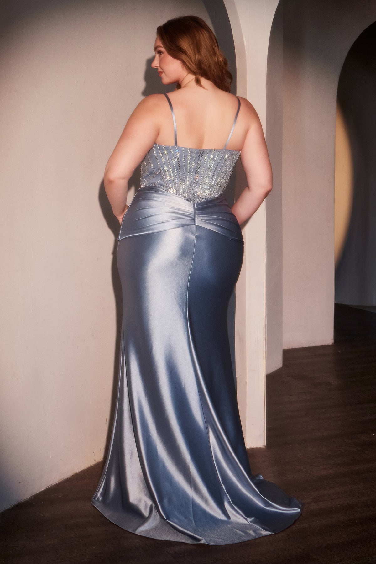 Ladivine CD752 Fitted Crystal Satin Gown - NORMA REED