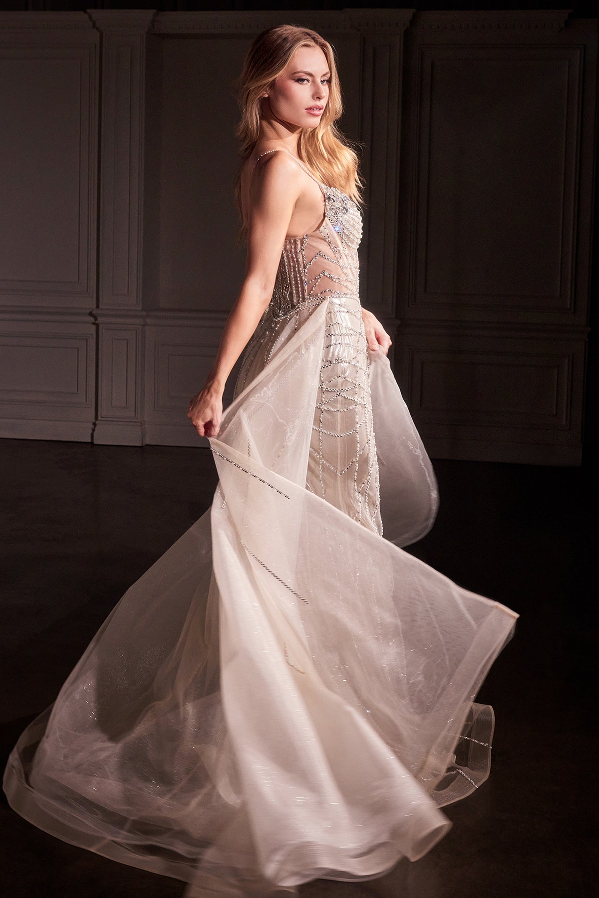 Ladivine CD763 Crystal Embroidered Overskirt Gown - NORMA REED