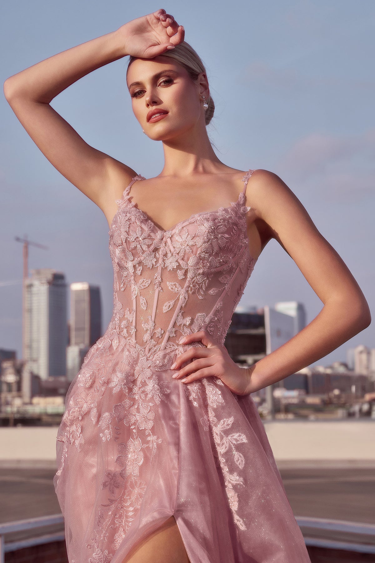 Ladivine CDS533 Mauve A Line Layered Tulle Gown - NORMA REED