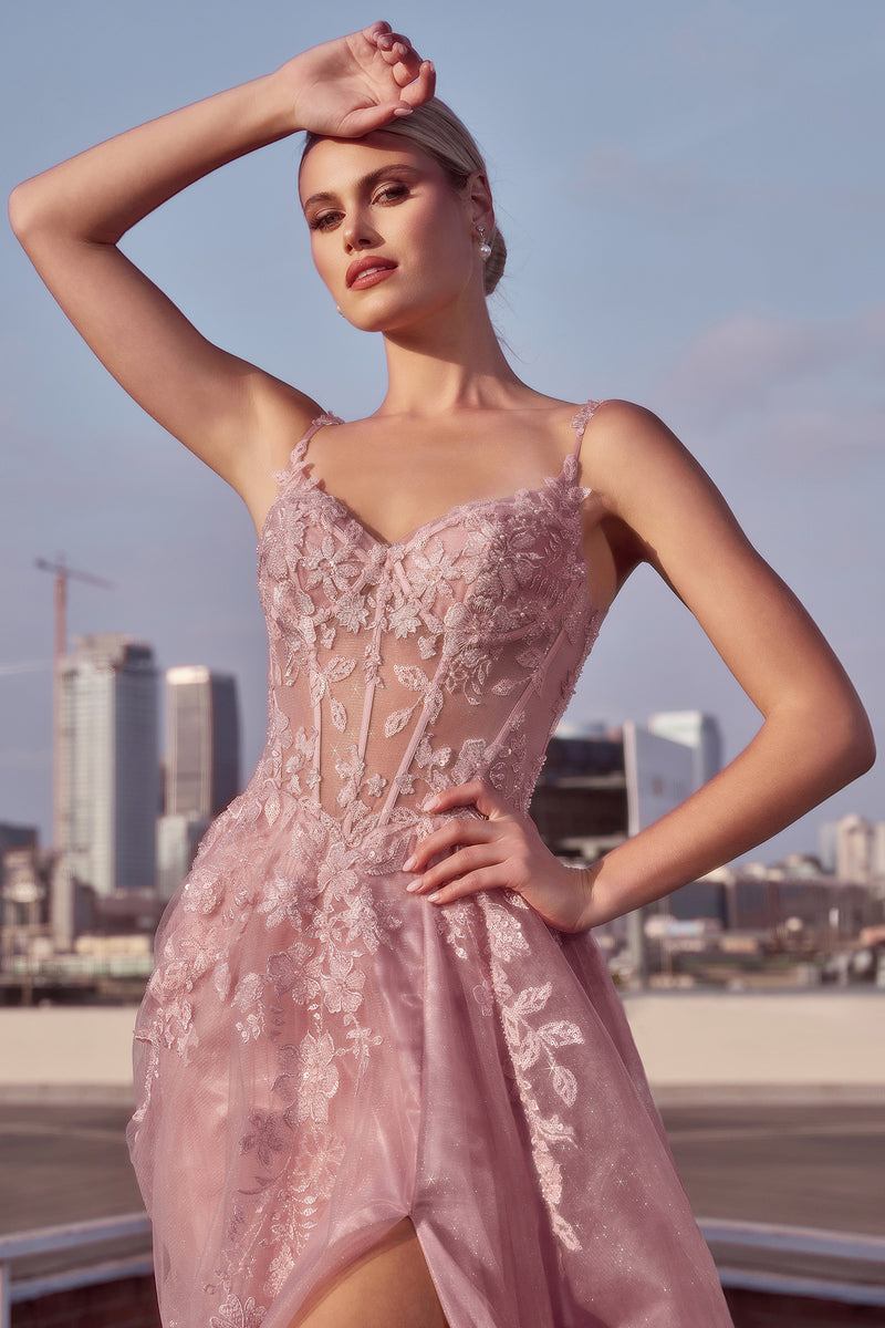 Ladivine CDS533 Mauve A Line Layered Tulle Gown - NORMA REED