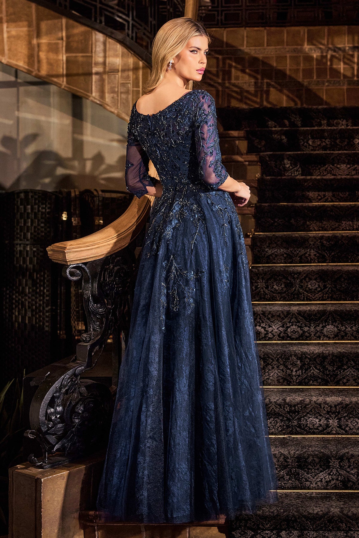Ladivine CK2401 A Line Lace & Tulle Gown - NORMA REED