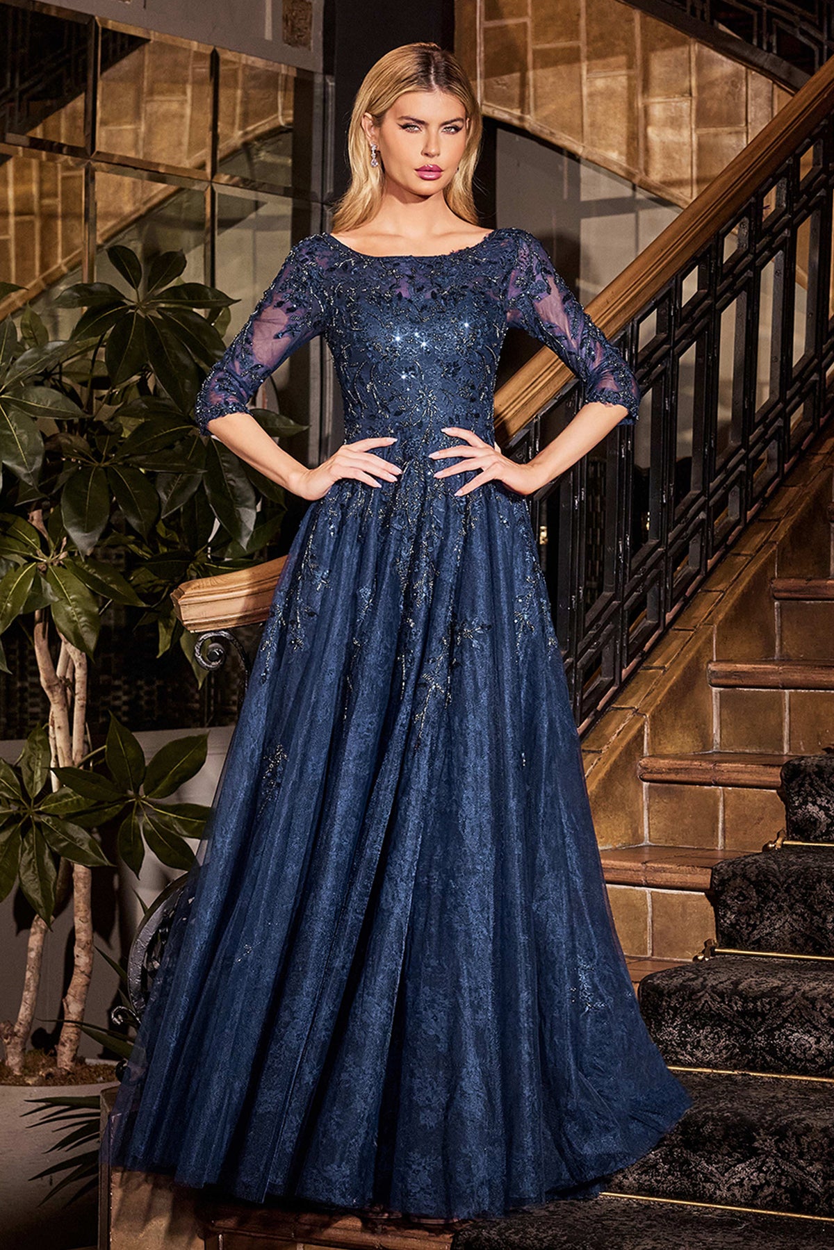 Ladivine CK2401 A Line Lace & Tulle Gown - NORMA REED
