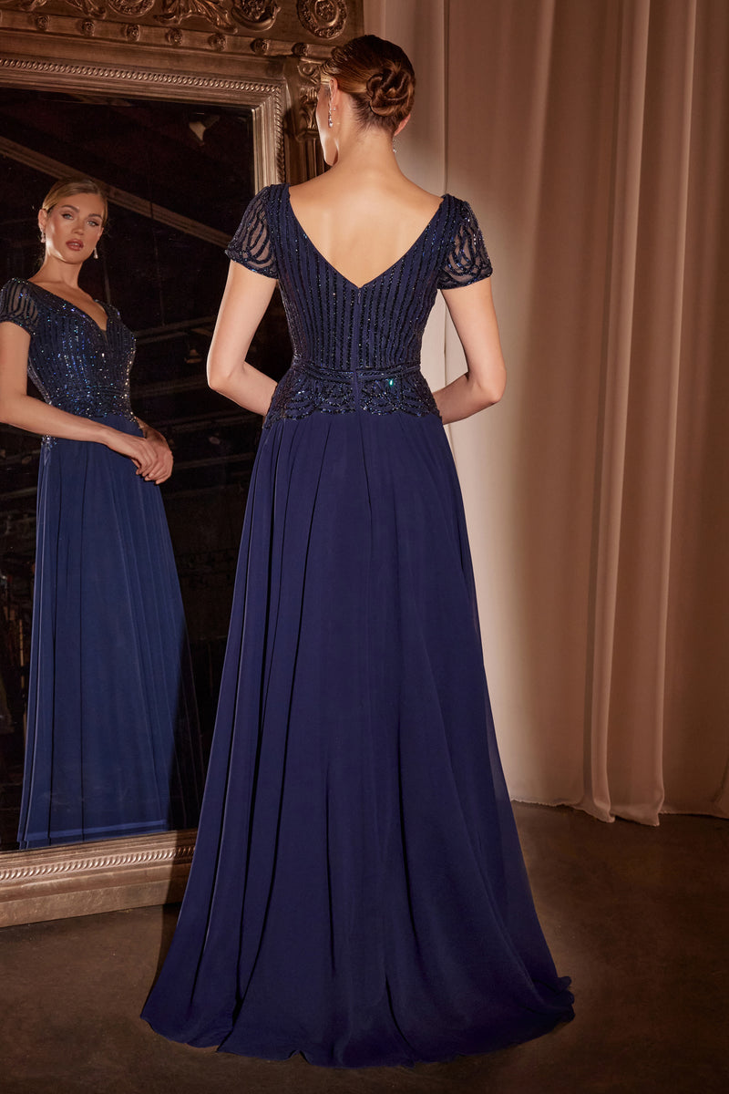 Ladivine CL07 A Line Chiffon Beaded Gown - NORMA REED