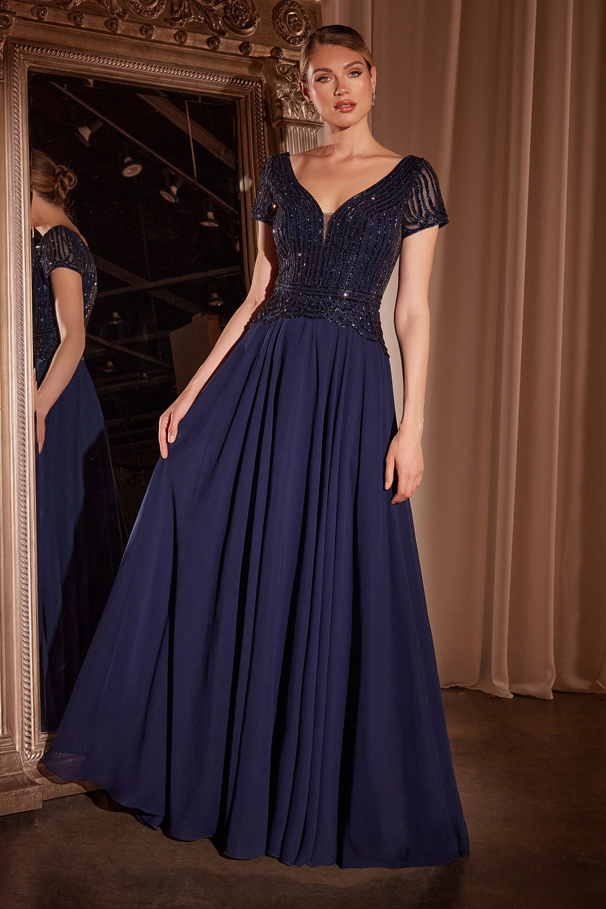 Ladivine CL07 A Line Chiffon Beaded Gown - NORMA REED