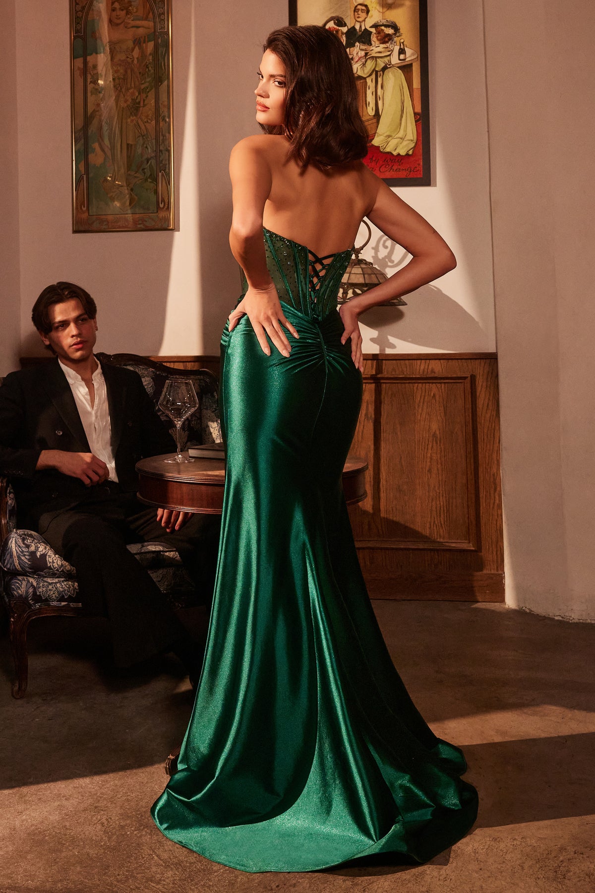 Ladivine CM378 Strapless Stretch Satin Corset Dress - NORMA REED