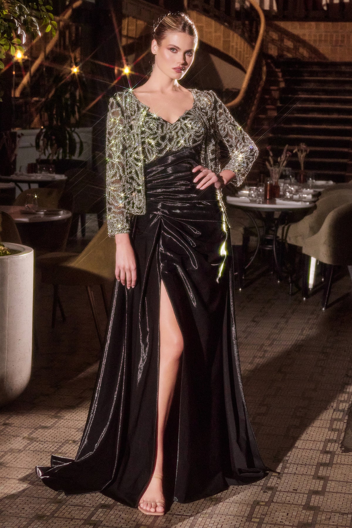 Ladivine J882 Slit Leg Dress with Removable Jacket - NORMA REED