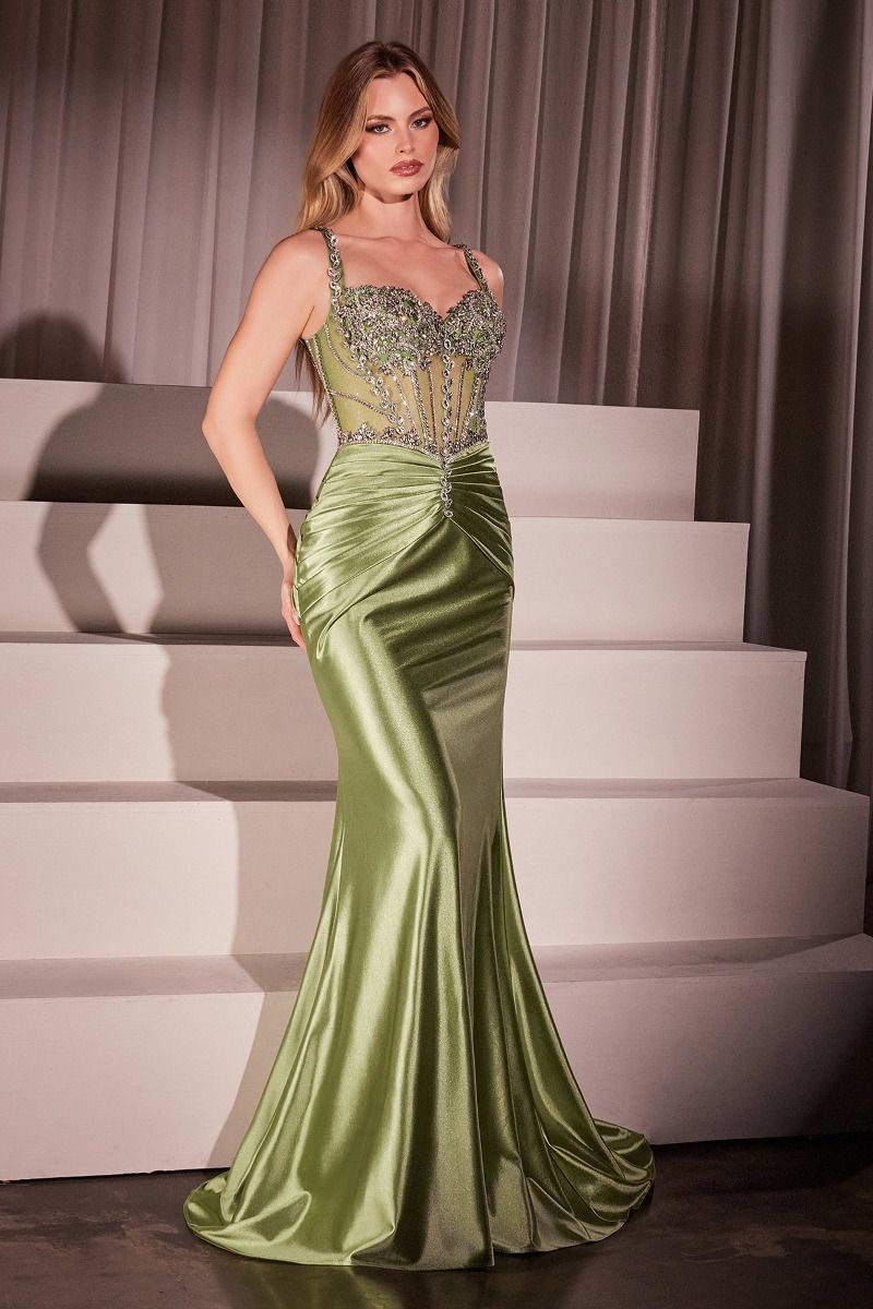 Ladivine CD757 Fitted Crystal Satin Gown - NORMA REED