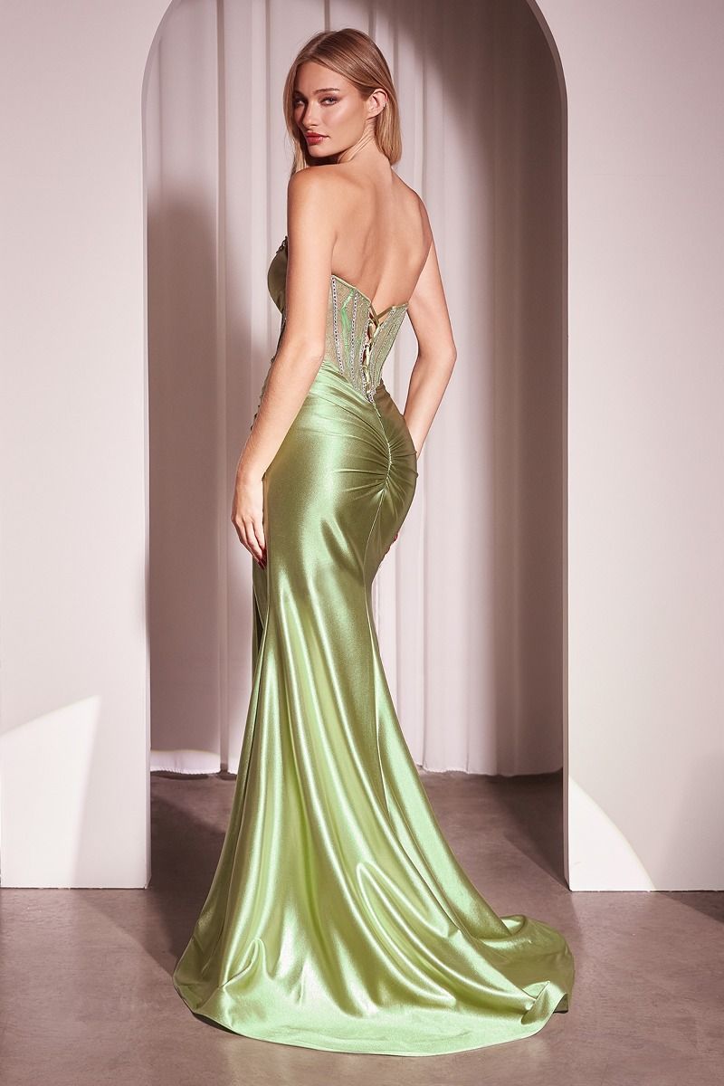 Ladivine CM368 Satin Lace Crystal Fitted Dress - NORMA REED