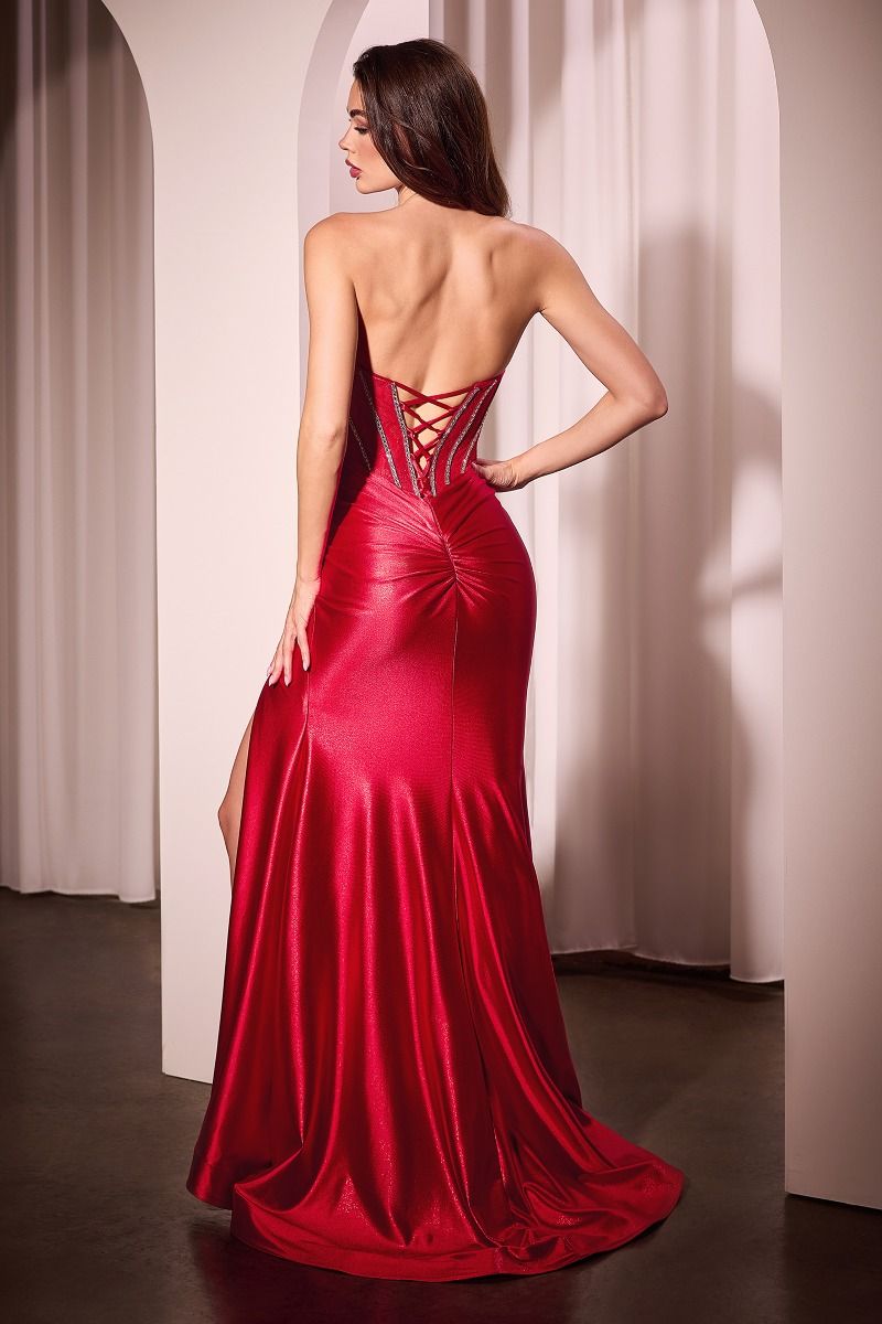 Ladivine CM368 Satin Lace Crystal Fitted Dress - NORMA REED