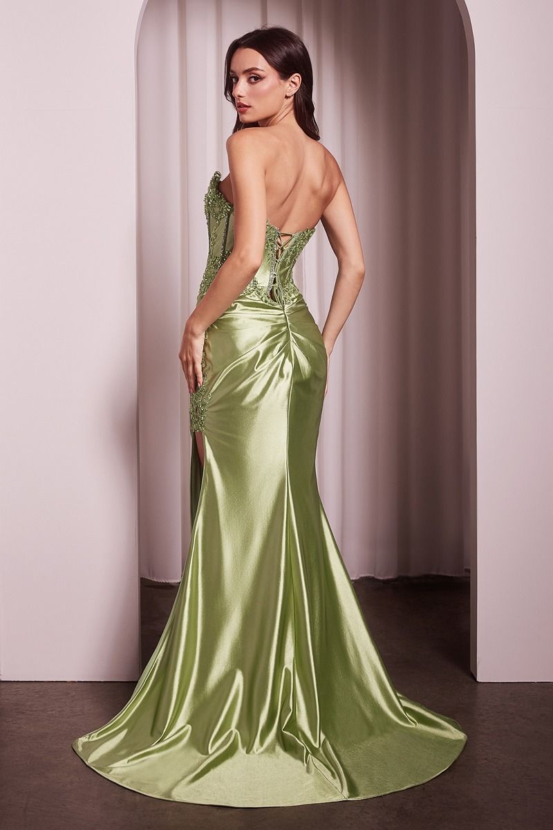 Ladivine KV1116 Fitted Strapless Satin Lace Dress - NORMA REED
