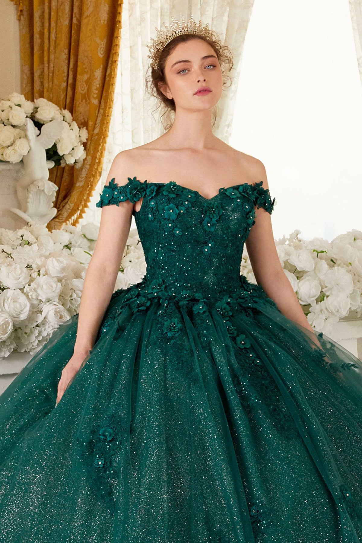 Cinderella Divine 15702 Ladivine Off Shoulder Quince Ball Gown - NORMA REED