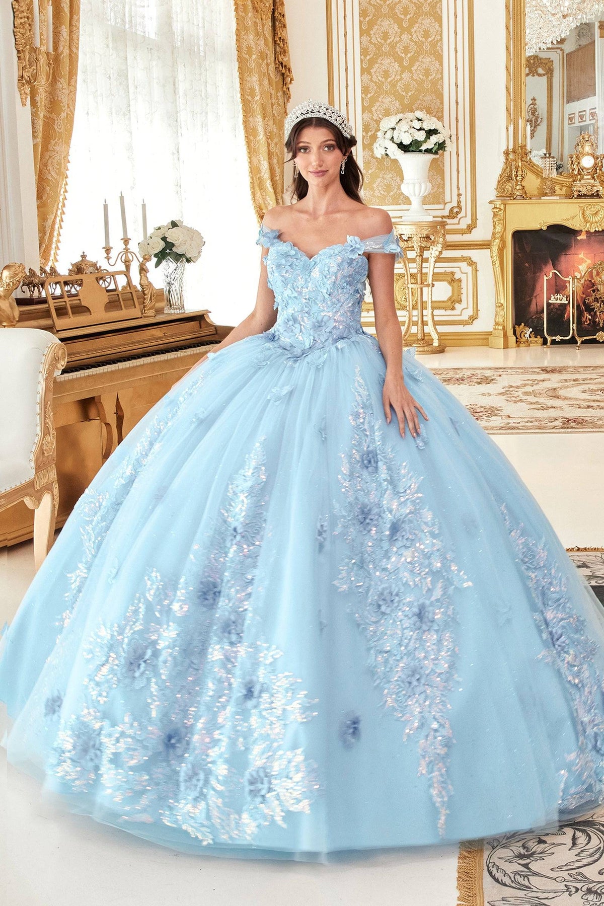 Cinderella Divine 15713 Ladivine Off Shoulder Floral Ball Gown Quinceanera Dress - NORMA REED