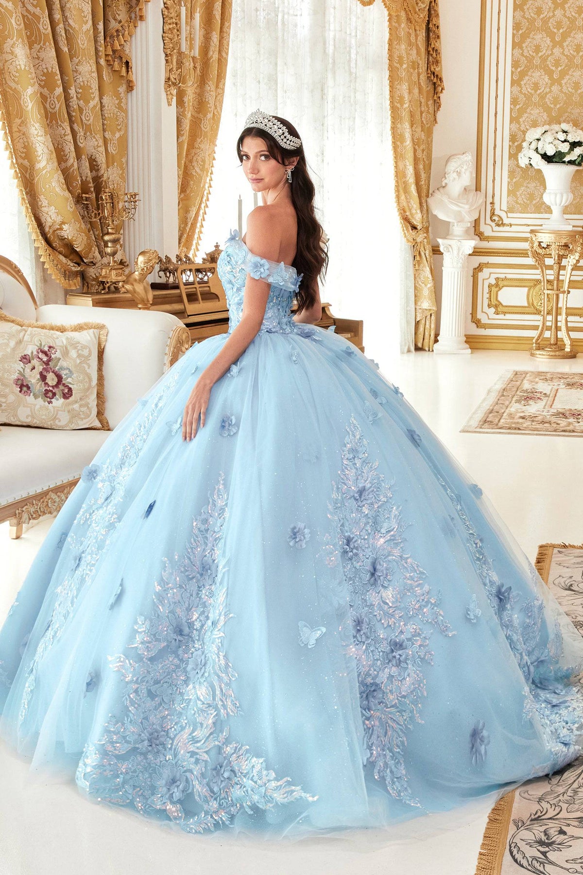 Cinderella Divine 15713 Ladivine Off Shoulder Floral Ball Gown Quinceanera Dress - NORMA REED