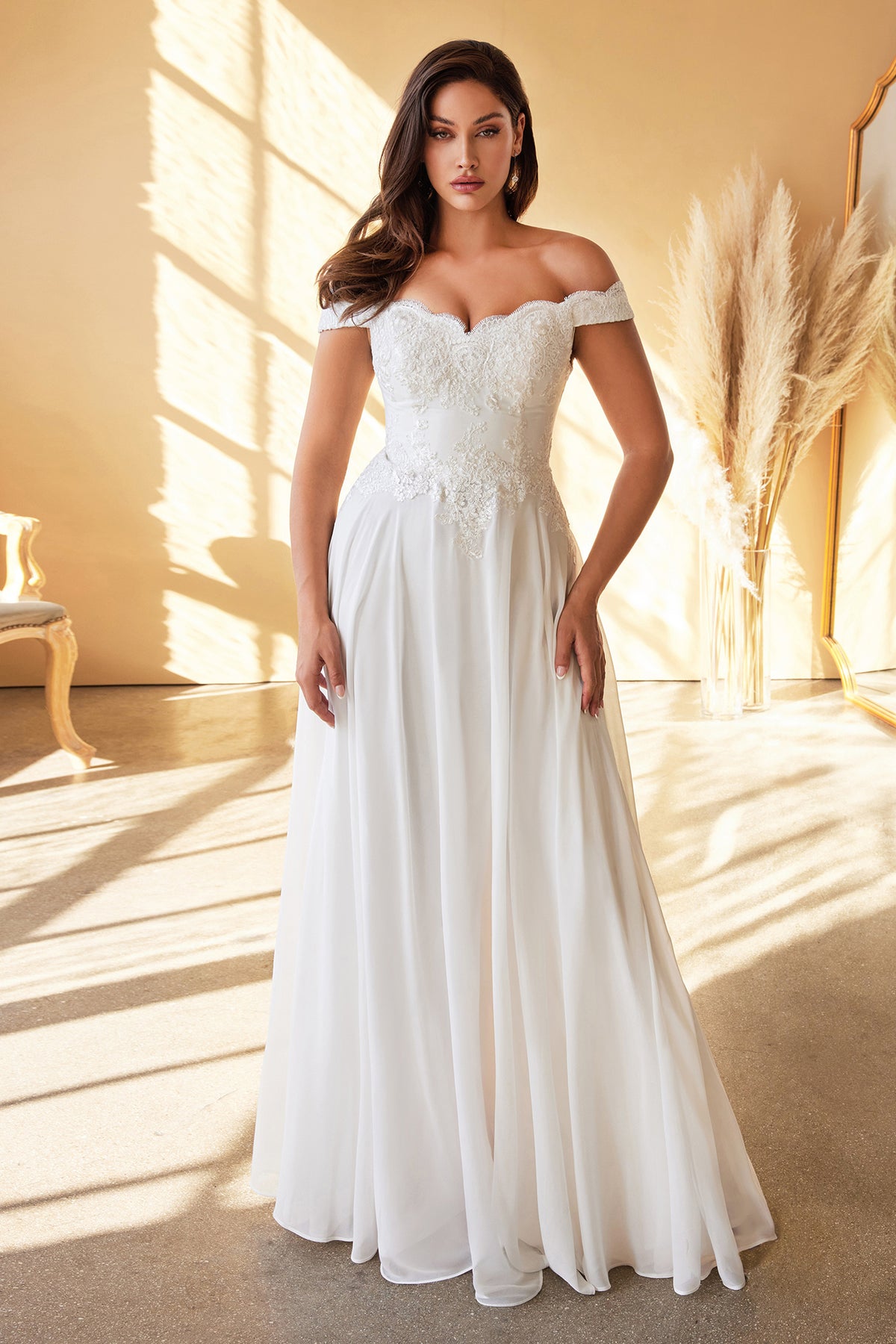 Ladivine 7258W Lace & Chiffon Floral Wedding Dress - NORMA REED