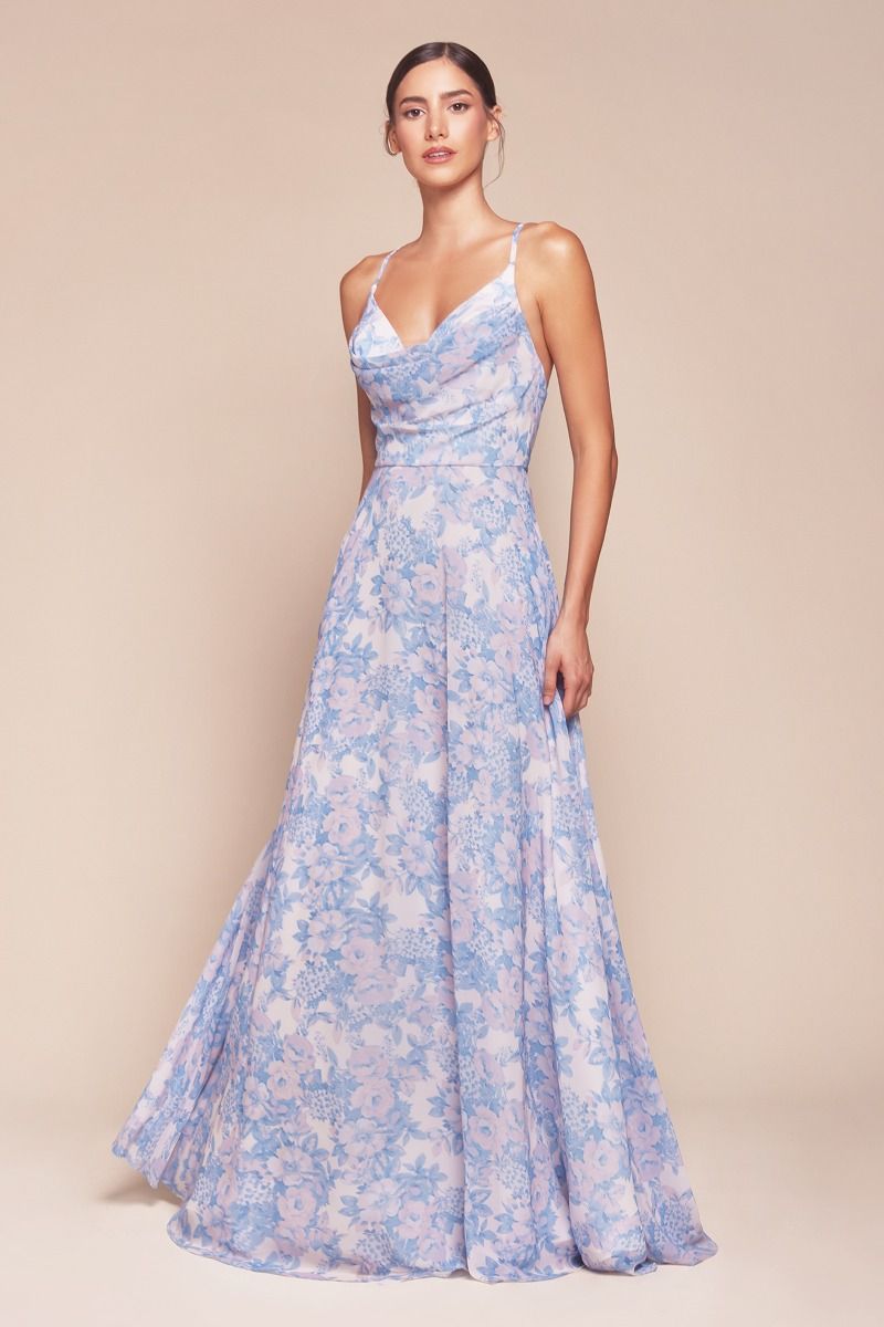 Ladivine 7444 A Line Soft Satin Print Dress - NORMA REED