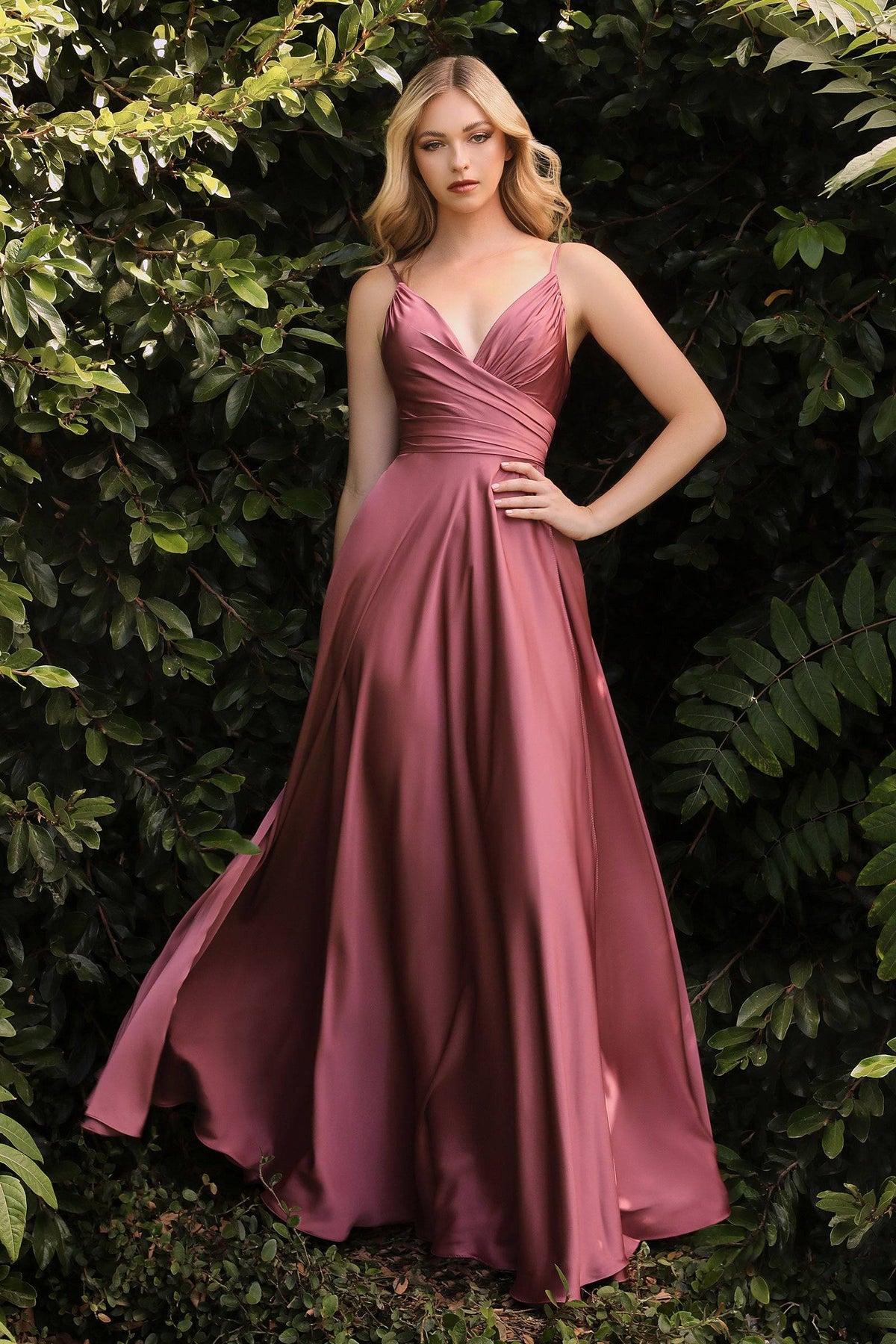 Cinderella Divine 7485 Elegant V-Neckline Fitted Satin Dress - NORMA REED