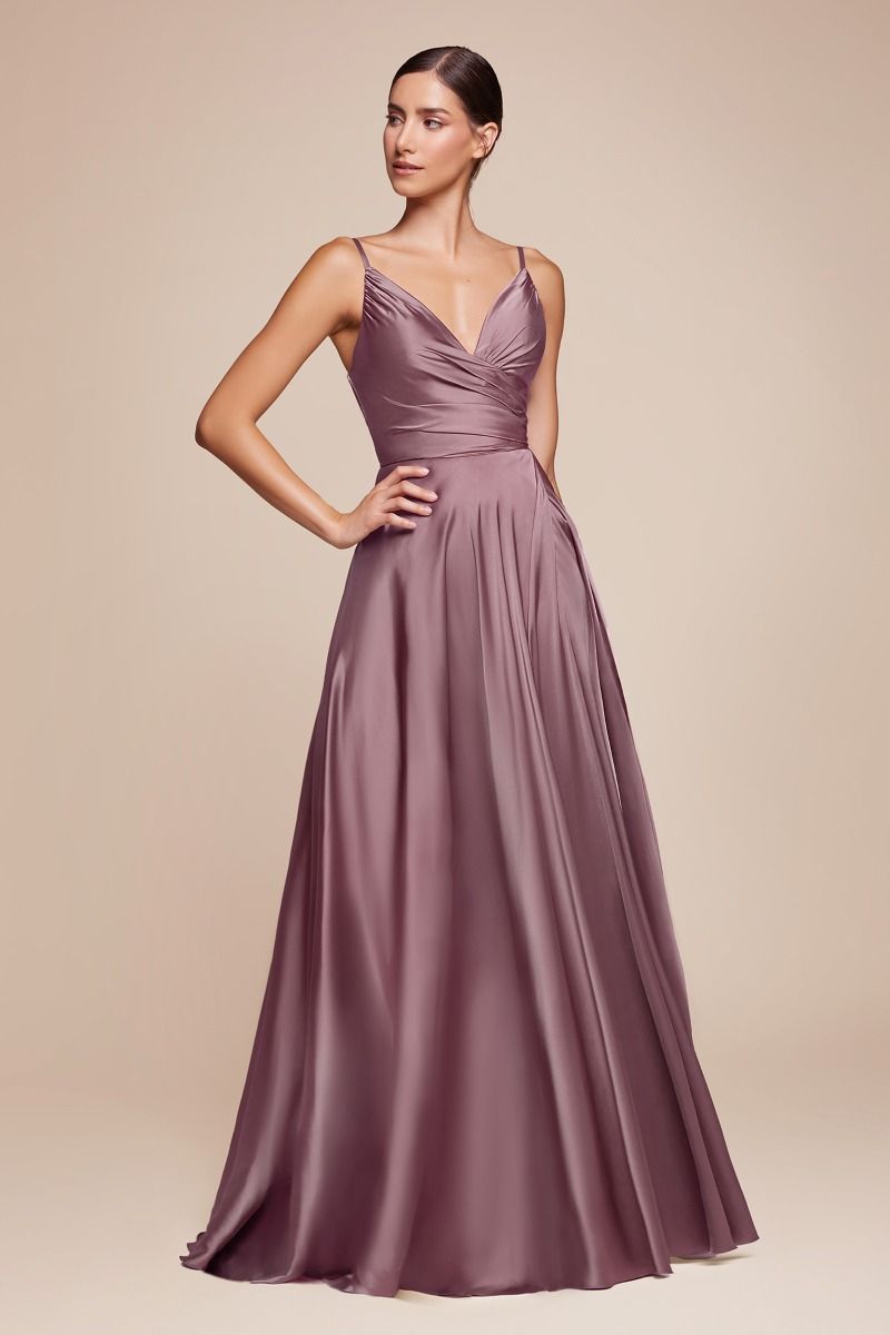 Cinderella Divine 7485 Elegant V-Neckline Fitted Satin Dress