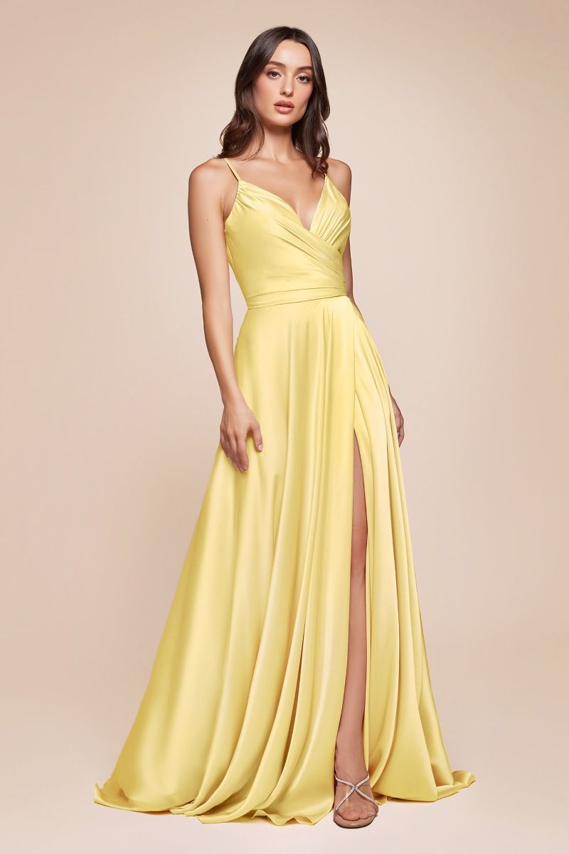 Cinderella Divine 7485 Elegant V-Neckline Fitted Satin Dress