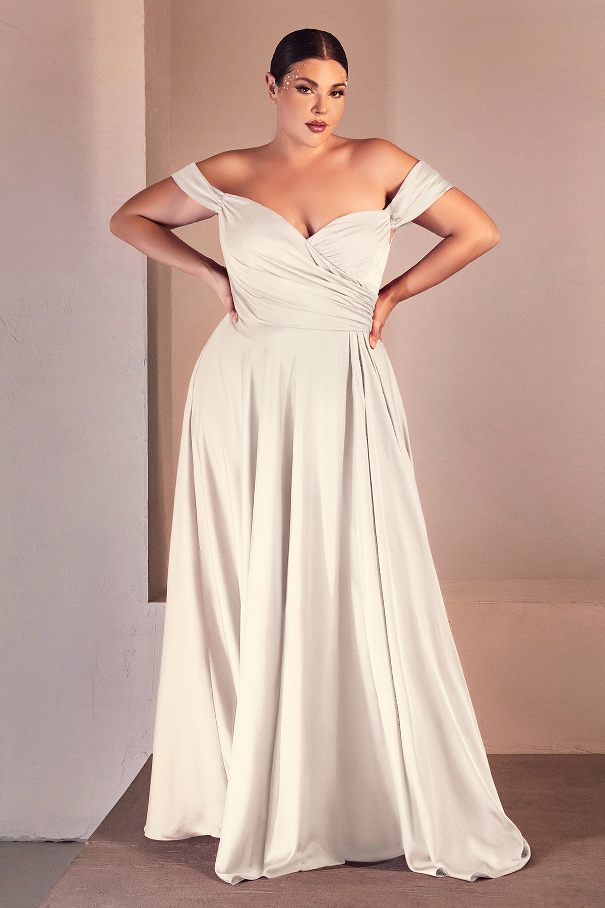 Ladivine 7493WC Off The Shoulder A Line Satin Bridal Gown