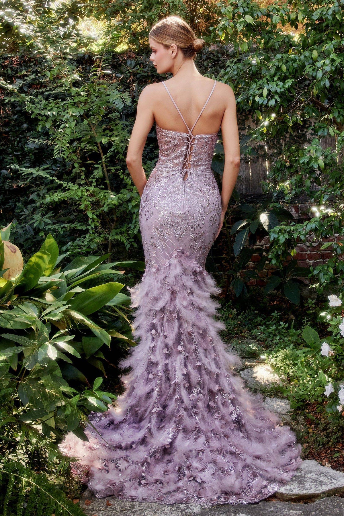 Andrea & Leo A1116 Sparkling Feathered Mermaid Corset Gown - NORMA REED