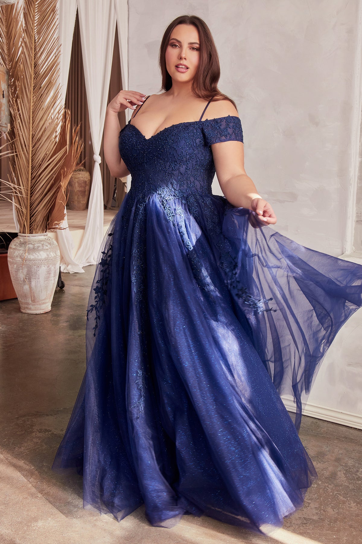 Cinderella Divine C154C Ladivine Layered Tulle & Lace Off Shoulder Gown - NORMA REED