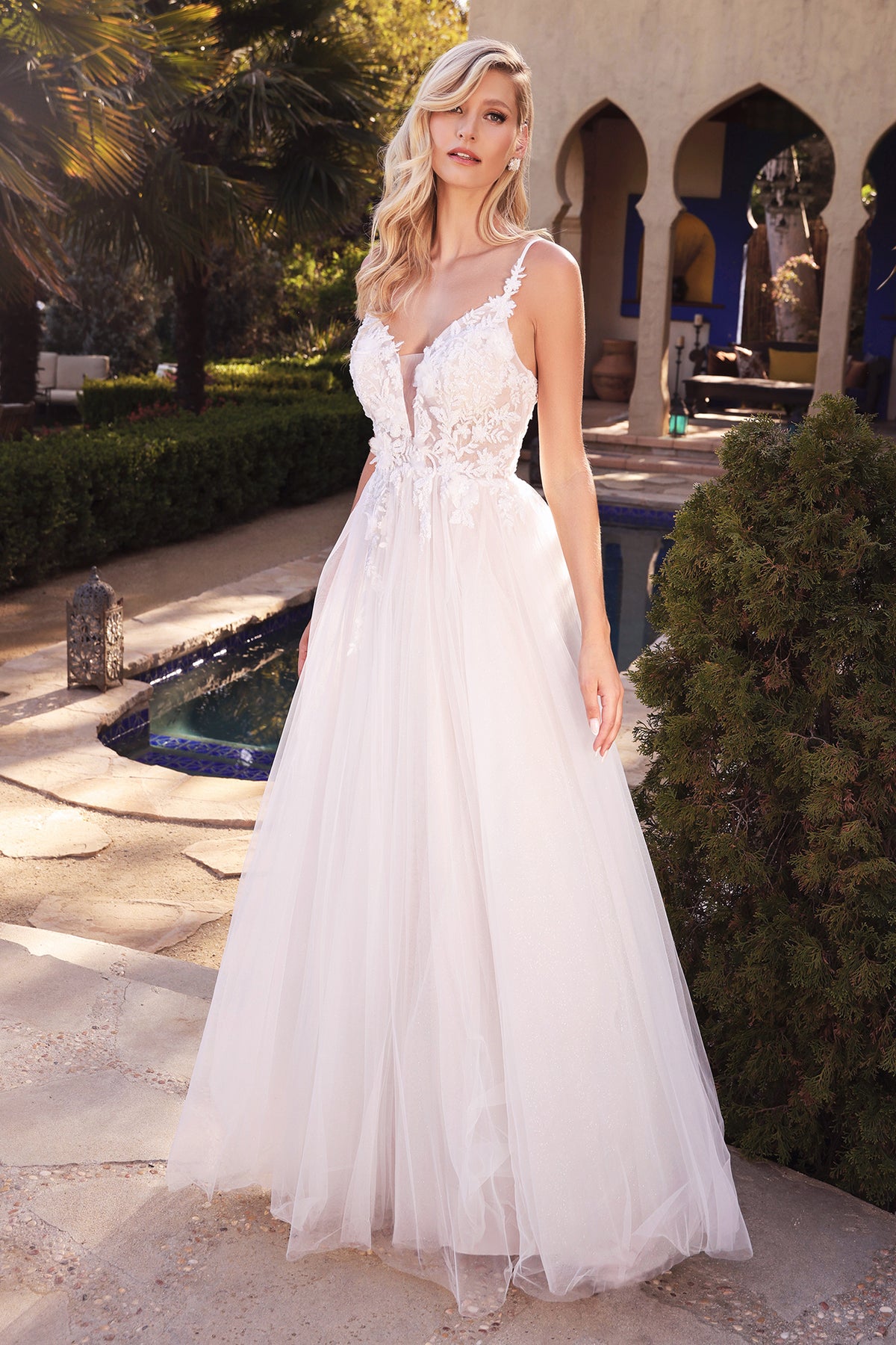 Ladivine CB072W Layered A Line Tulle Bridal Gown