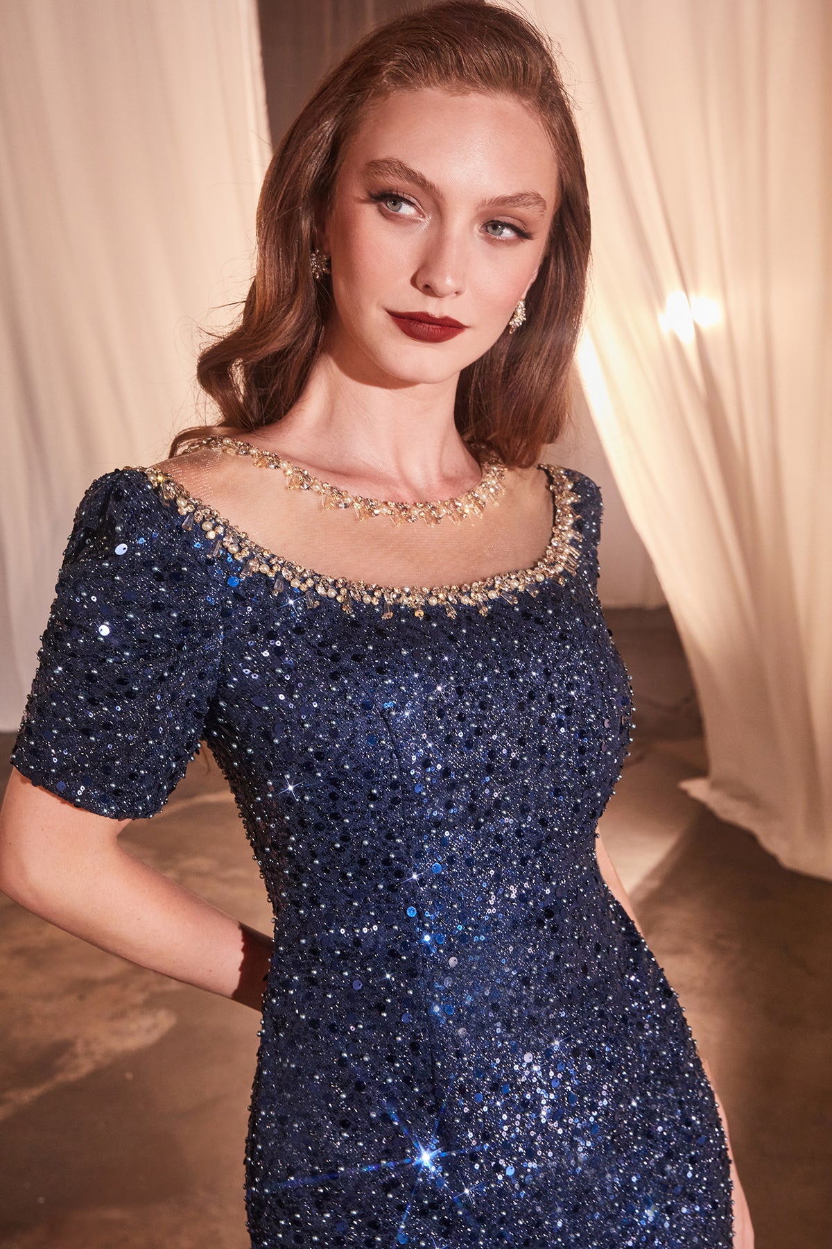 Cinderella Divine CB151 Cap Sleeve Fitted Sequin Gown - NORMA REED