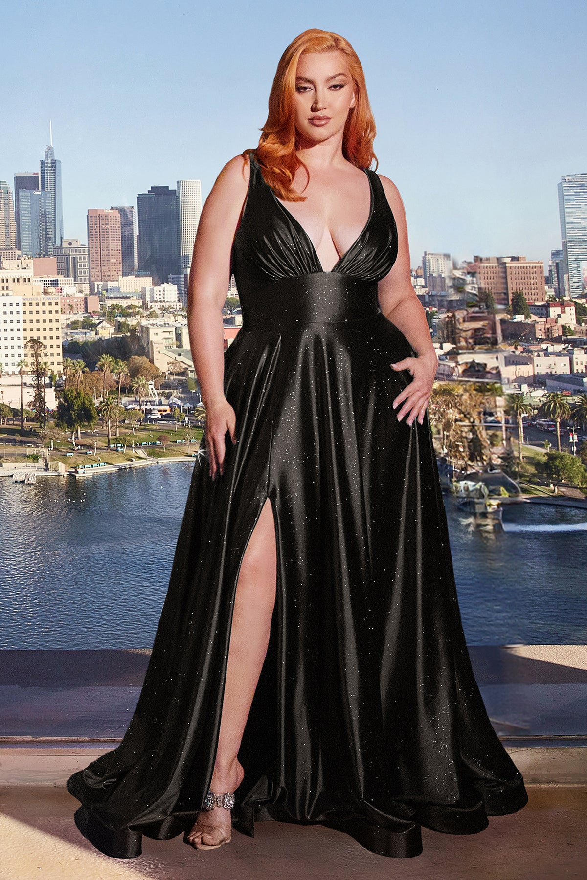 Cinderella Divine CC2349C Ladivine Glitter Satin A Line Gown - NORMA REED