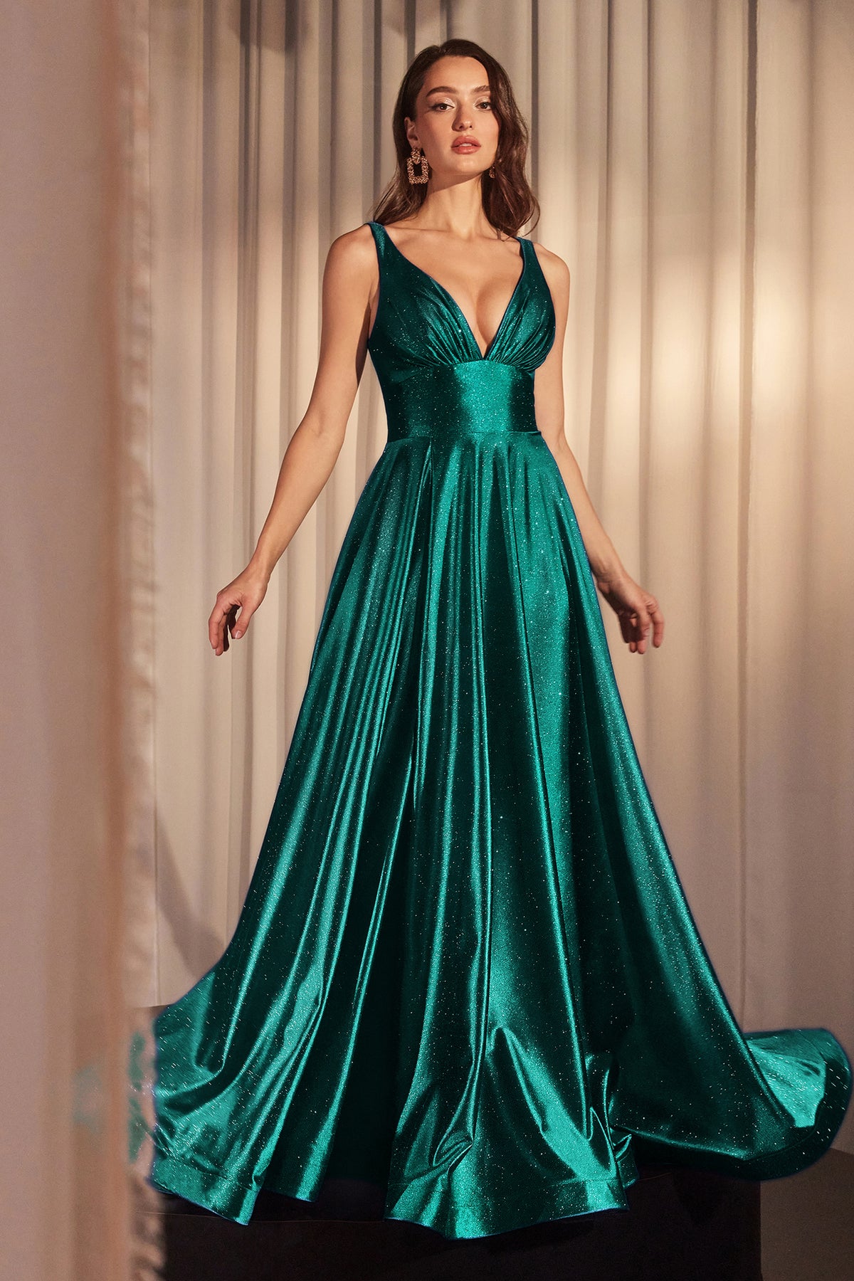 Cinderella Divine CC2349 Ladivine Glitter Satin A Line Gown - NORMA REED