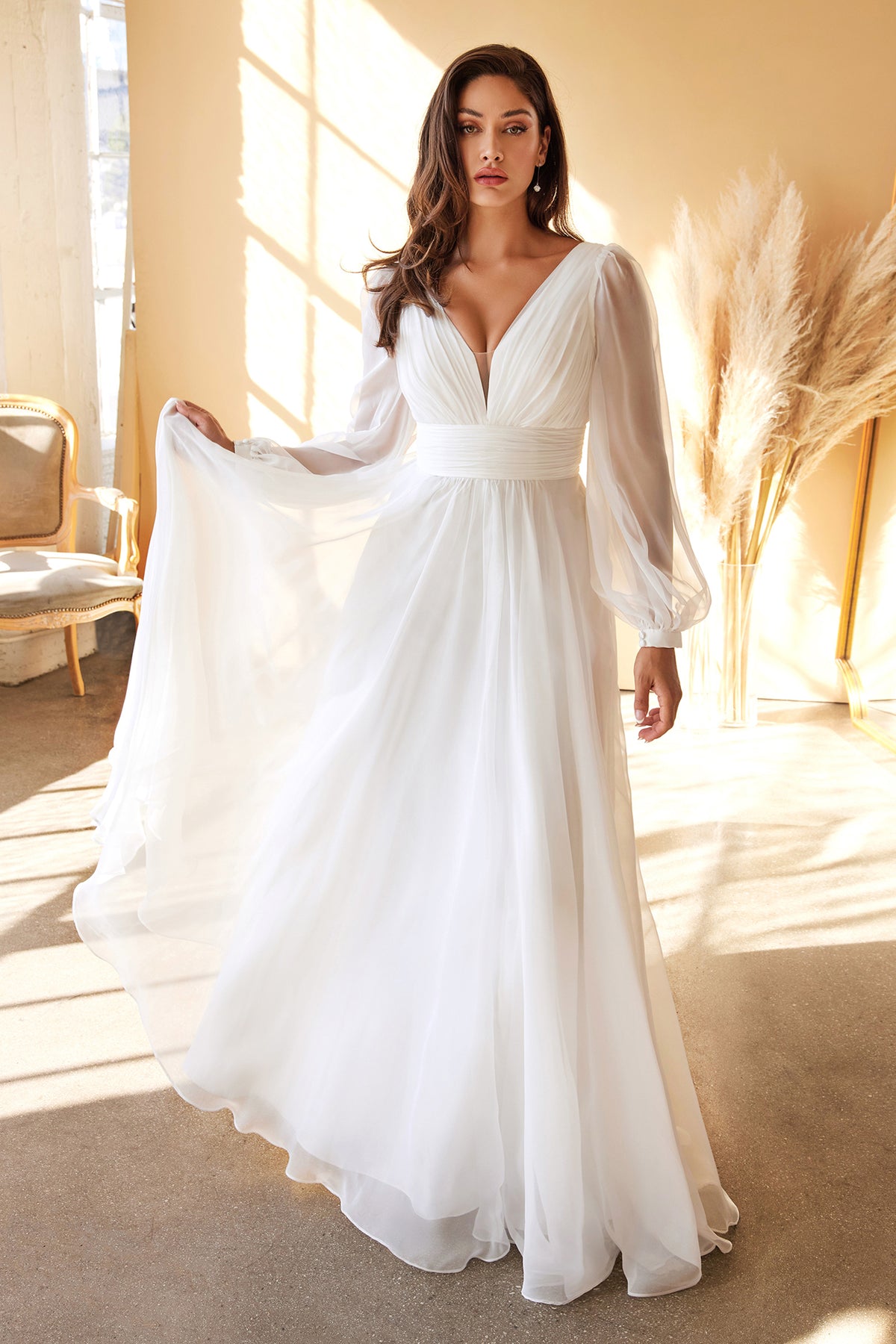 Ladivine CD0192W Chiffon Long Sleeve Bridal Gown - NORMA REED