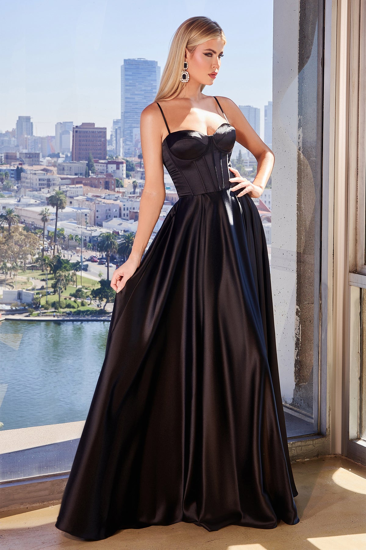 Ladivine CD337 A Line Satin Bustier Dress - NORMA REED