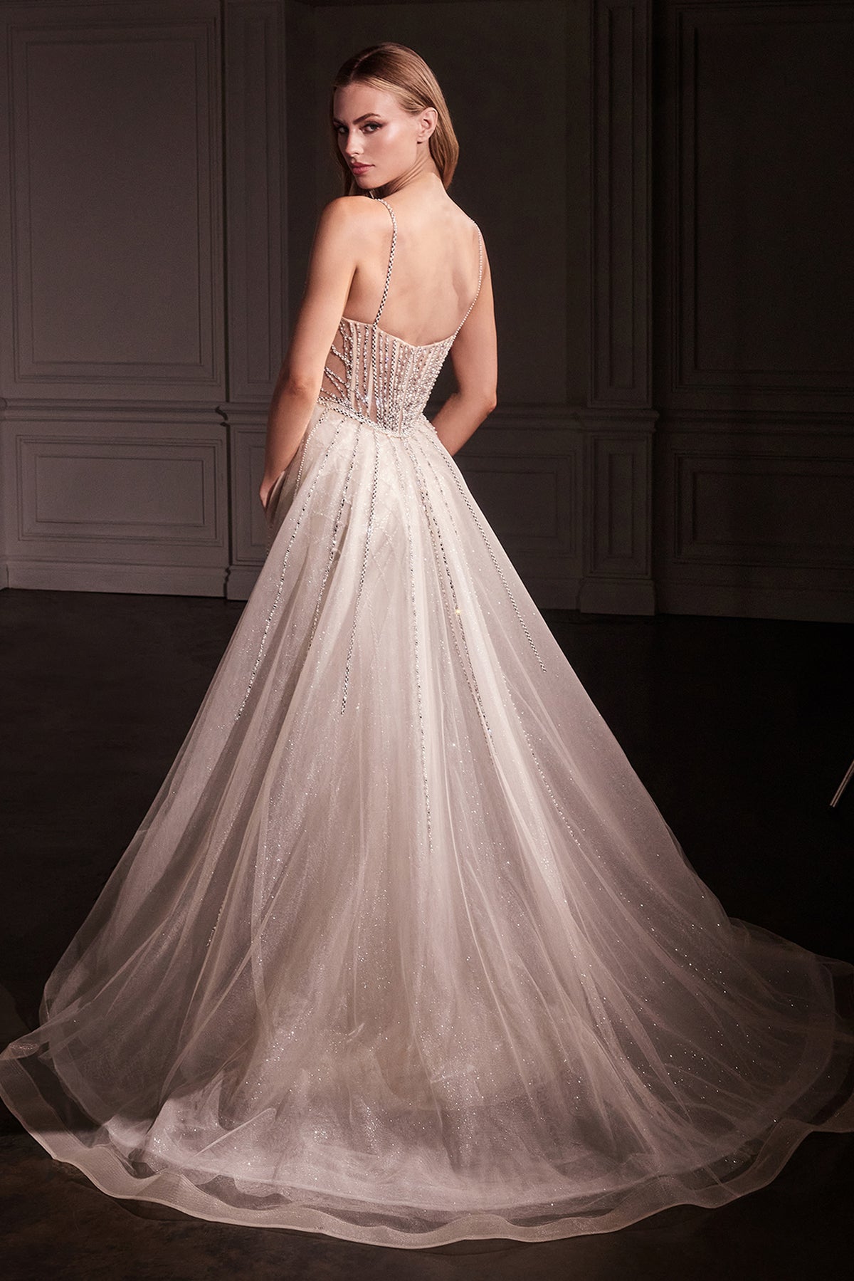 Ladivine CD763 Crystal Embroidered Overskirt Gown