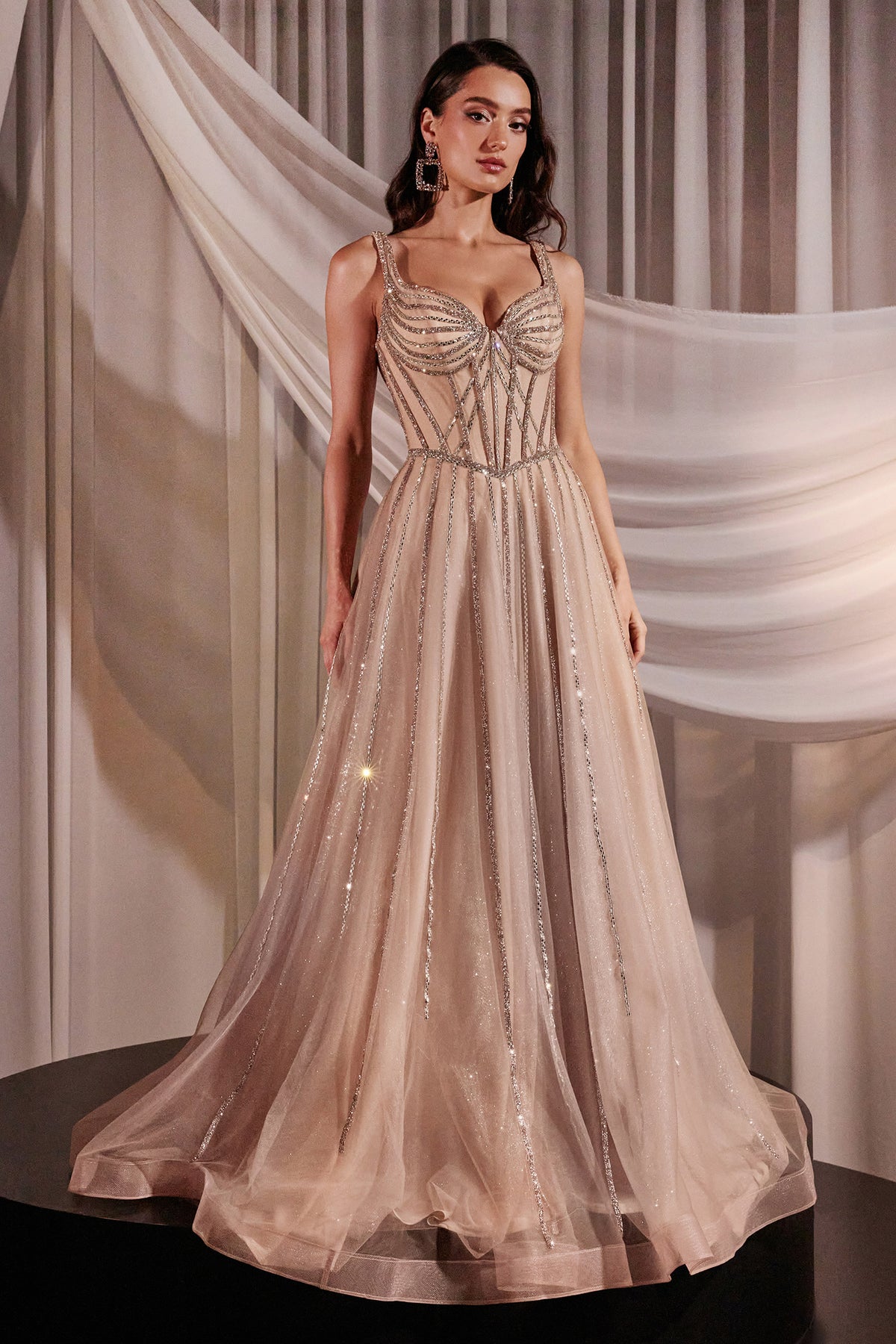 Ladivine CD849 Rose Champagne Crystal Gown - NORMA REED