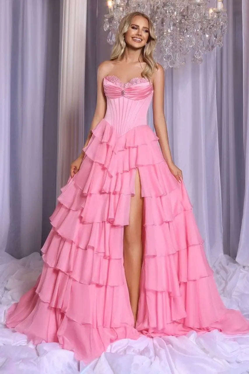 Portia Reed PORTIA and SCARLETT PS25963 Strapless Corset Layered Gown - NORMA REED