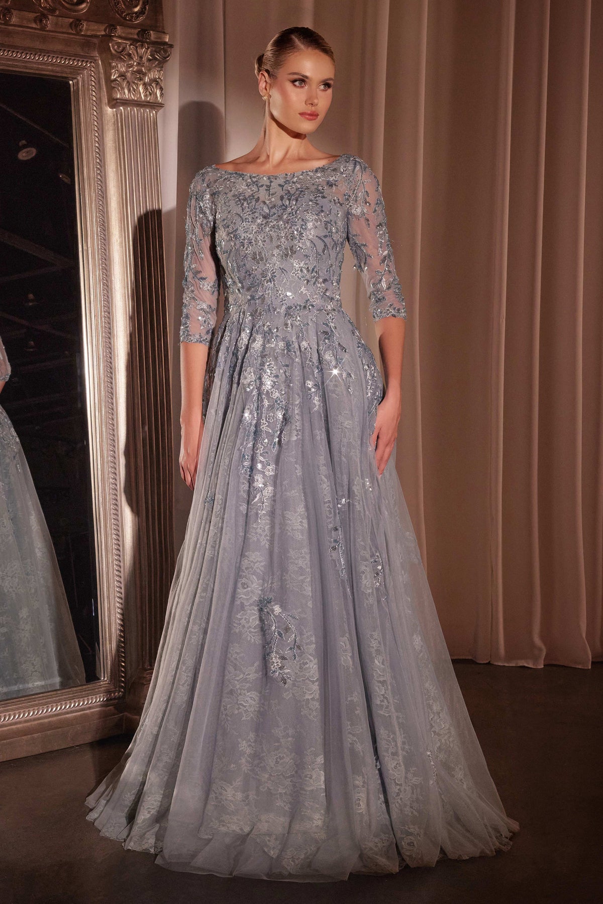 Ladivine CK2401 A Line Lace & Tulle Gown