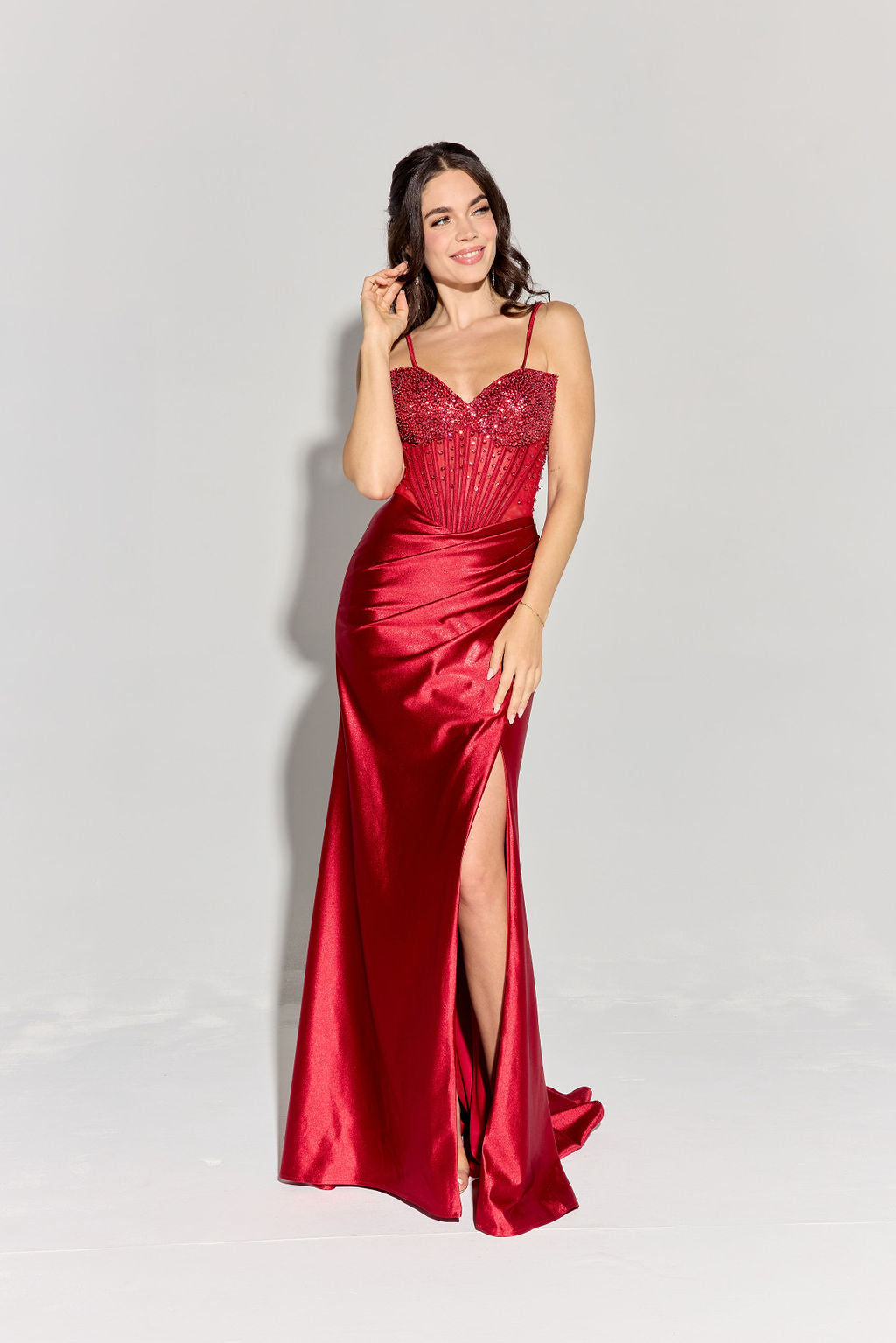 Eureka EK183 Strapless Slit Leg Sparkling Crystal Satin Dress