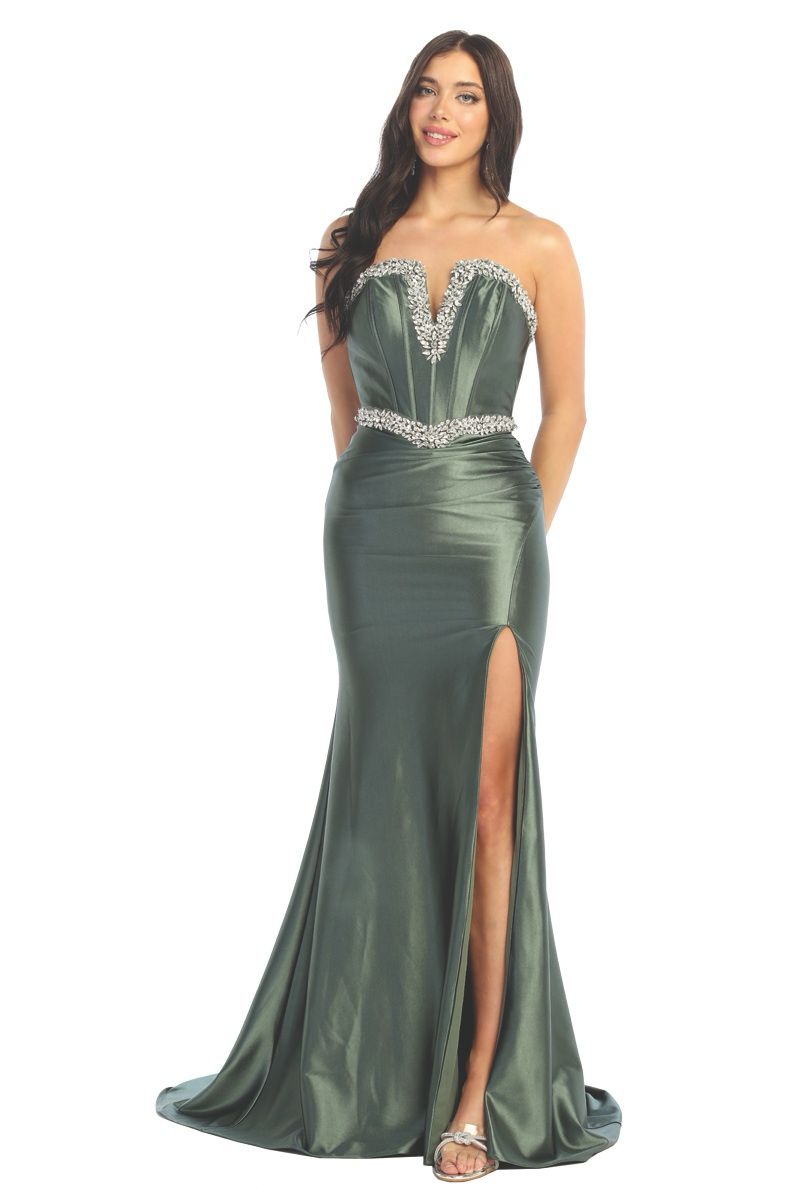 Cindy Collection 50496 Shining Crystal Bust Slit Leg Dress