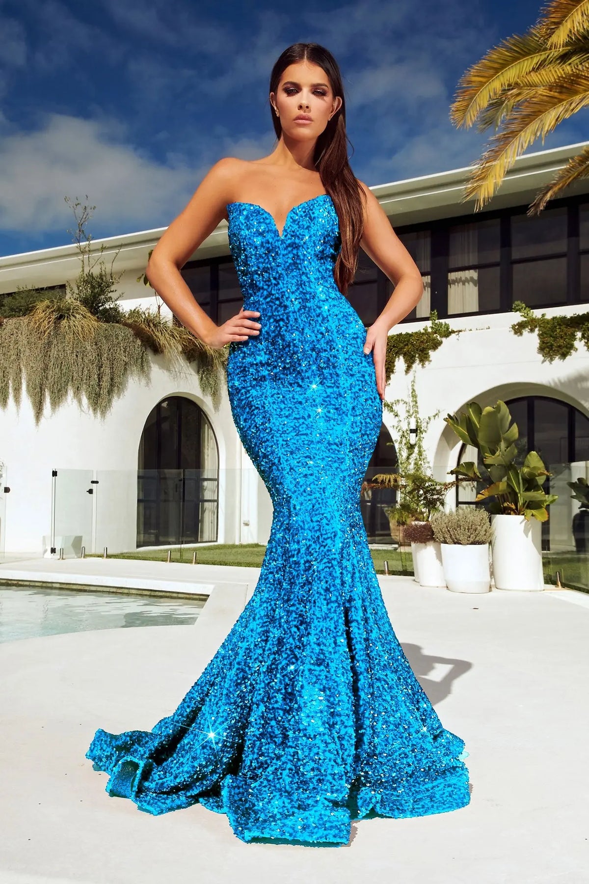 PORTIA & SCARLETT PS21208 Full Sparkle Strapless Fitted Mermaid Gown