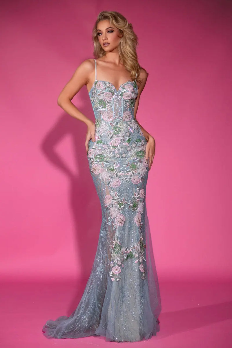 PORTIA & SCARLETT PS25199 Fitted Floral Tie Up Mermaid Gown - NORMA REED