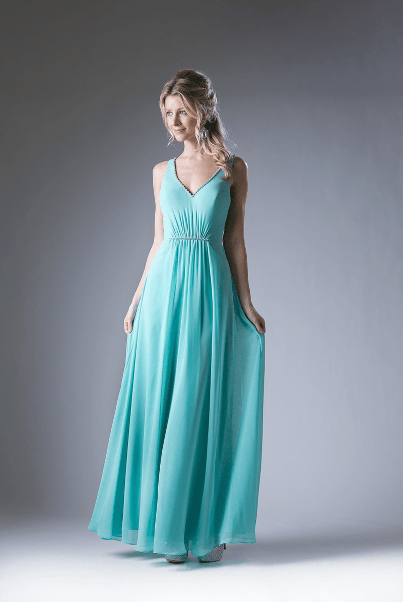 Embroidered V Neck Chiffon Dress - NORMA REED