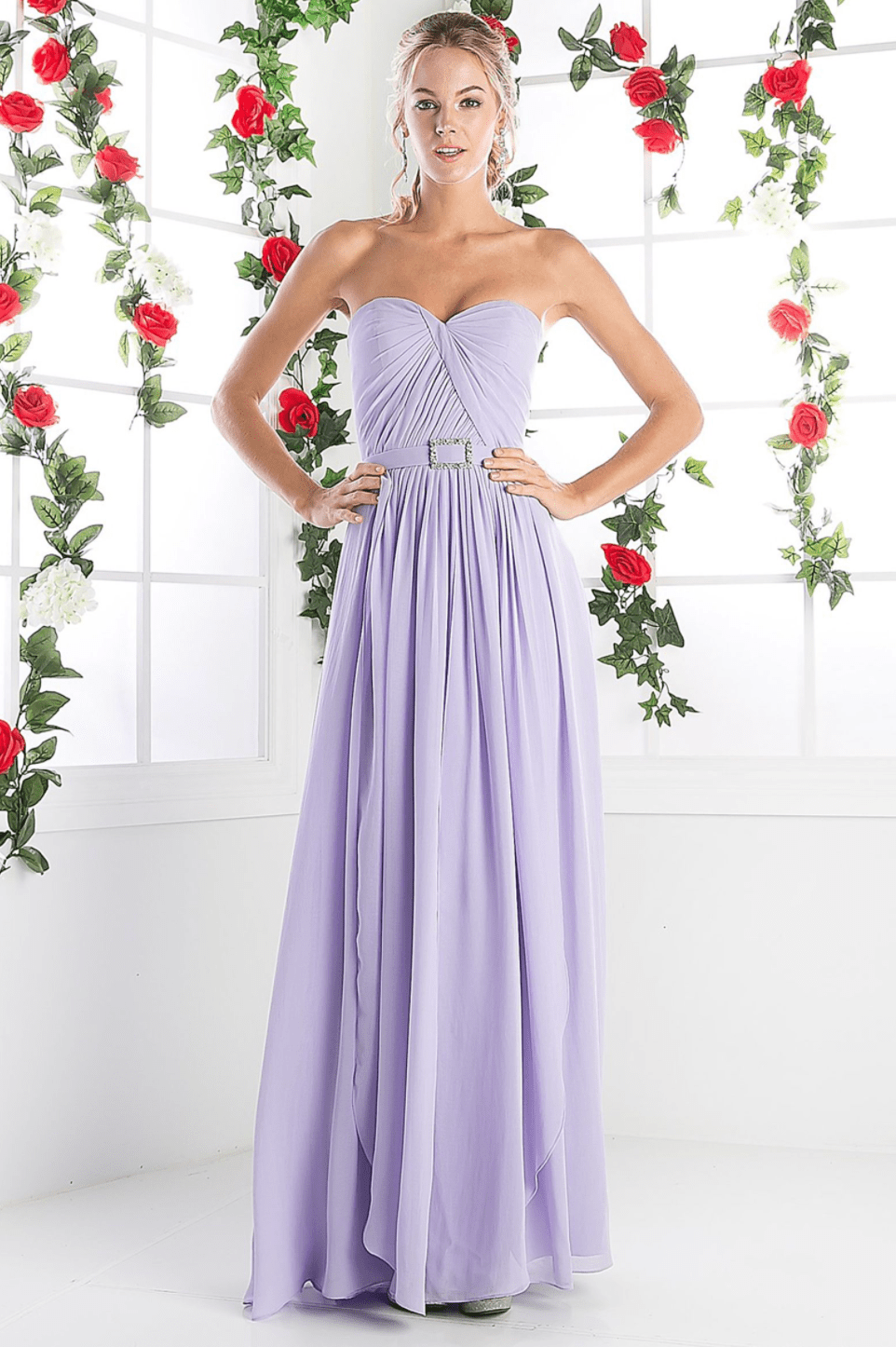 Strapless Pleated Flowing Chiffon Dress by Cinderella Divine - NORMA REED